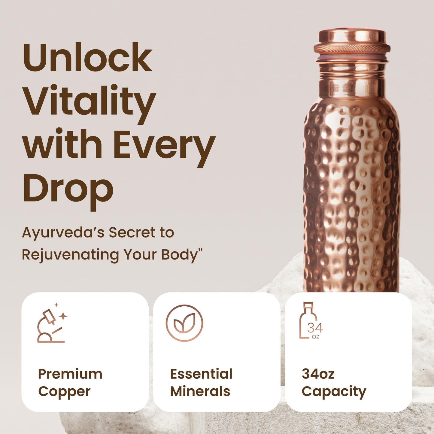 Otiem Pure Copper Water Bottle for Drinking Water, 34 Oz Hammered Finish – Stay Hydrated and Enjoy Ayurvedic Benefits – Leak-Proof, Temperature Retention, Eco-Friendly Design – Durable Copper Bottle