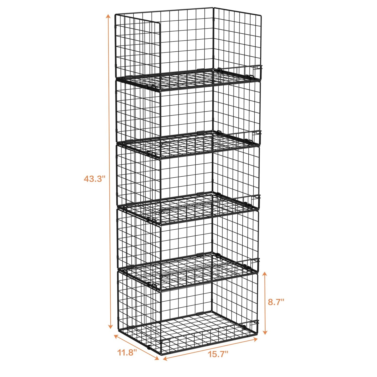 Yociyoga 5-Tier Stackable Closet Organizers and Storage Shelves, Closet Shelf Organizer Basket Bins, Foldable Sweater Storage for Closet Organizer System, Black(Patent 30022416)
