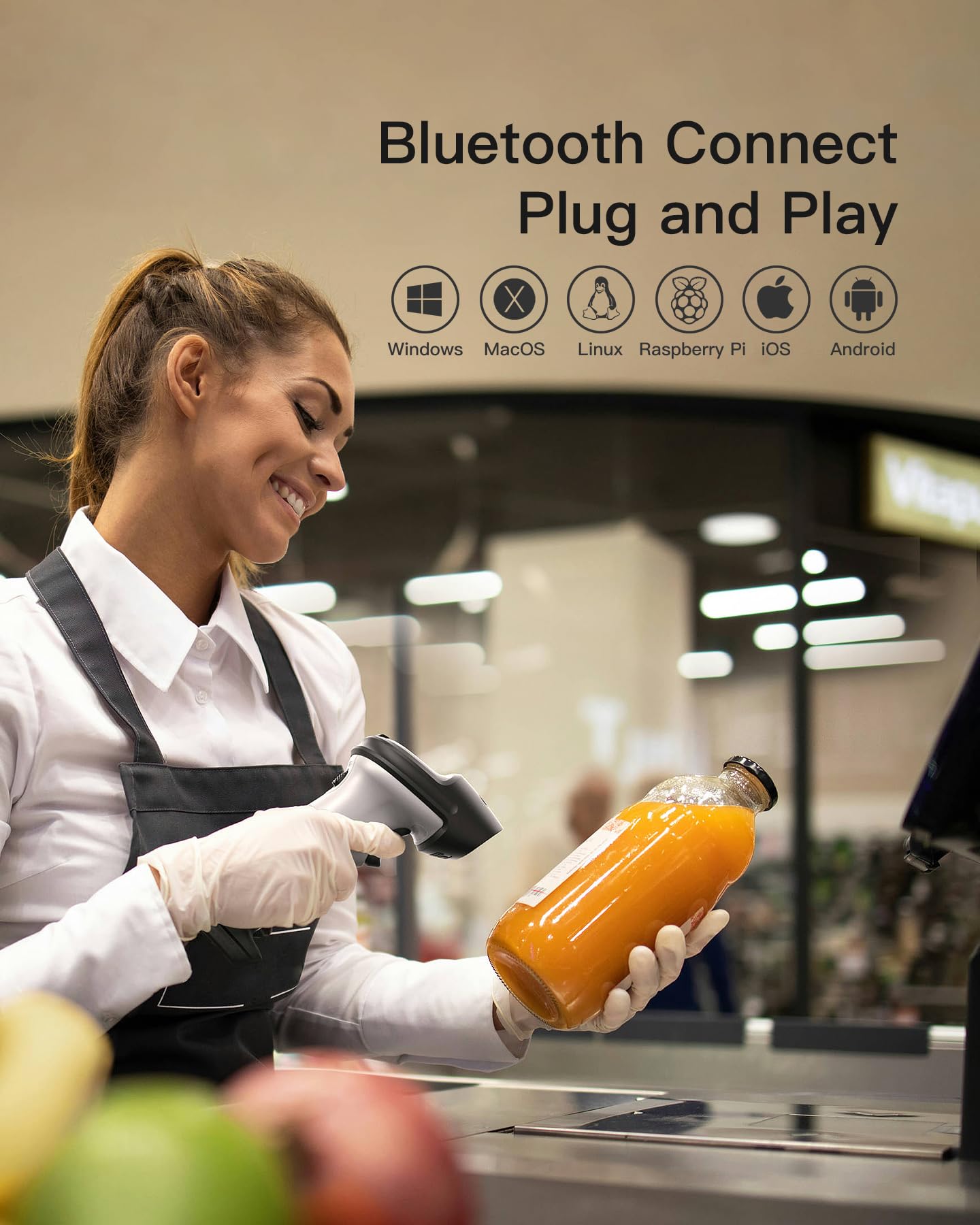 Inateck Bluetooth Barcode Scanner, 1 Charge 180 Days Standby, 35m Range, Automatic Fast and Precise scanning, BCST-70