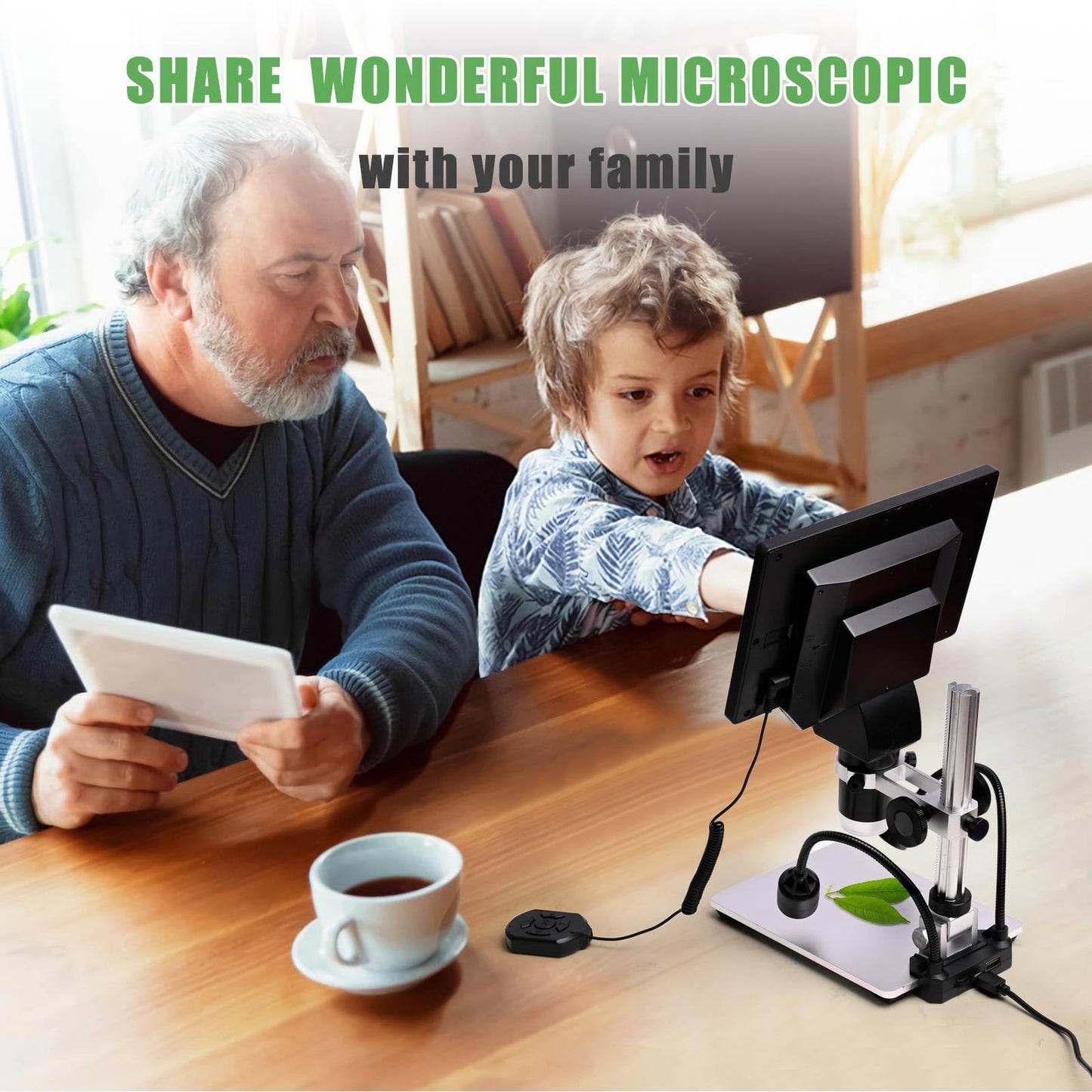 7" LCD Digital Microscope, 1200X 1080P HD Coin USB Microscope with 10 Lights, Wired Remote, PC View, 16GB TF Card, Metal Stand for Soldering PCB Circuit Board Repair