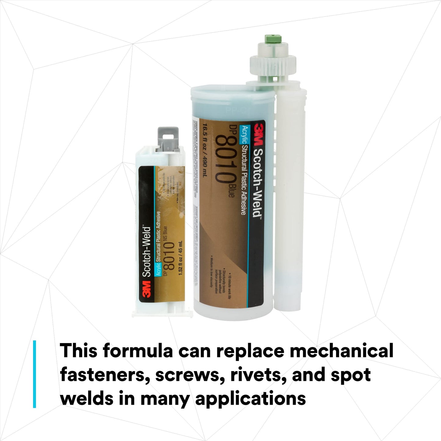 3M Scotch-Weld Structural Plastic Adhesive DP8010, Blue, Extremely Strong, Plastic to Metal Bonding, 45 mL (1.52 fl oz) Duo-Pak