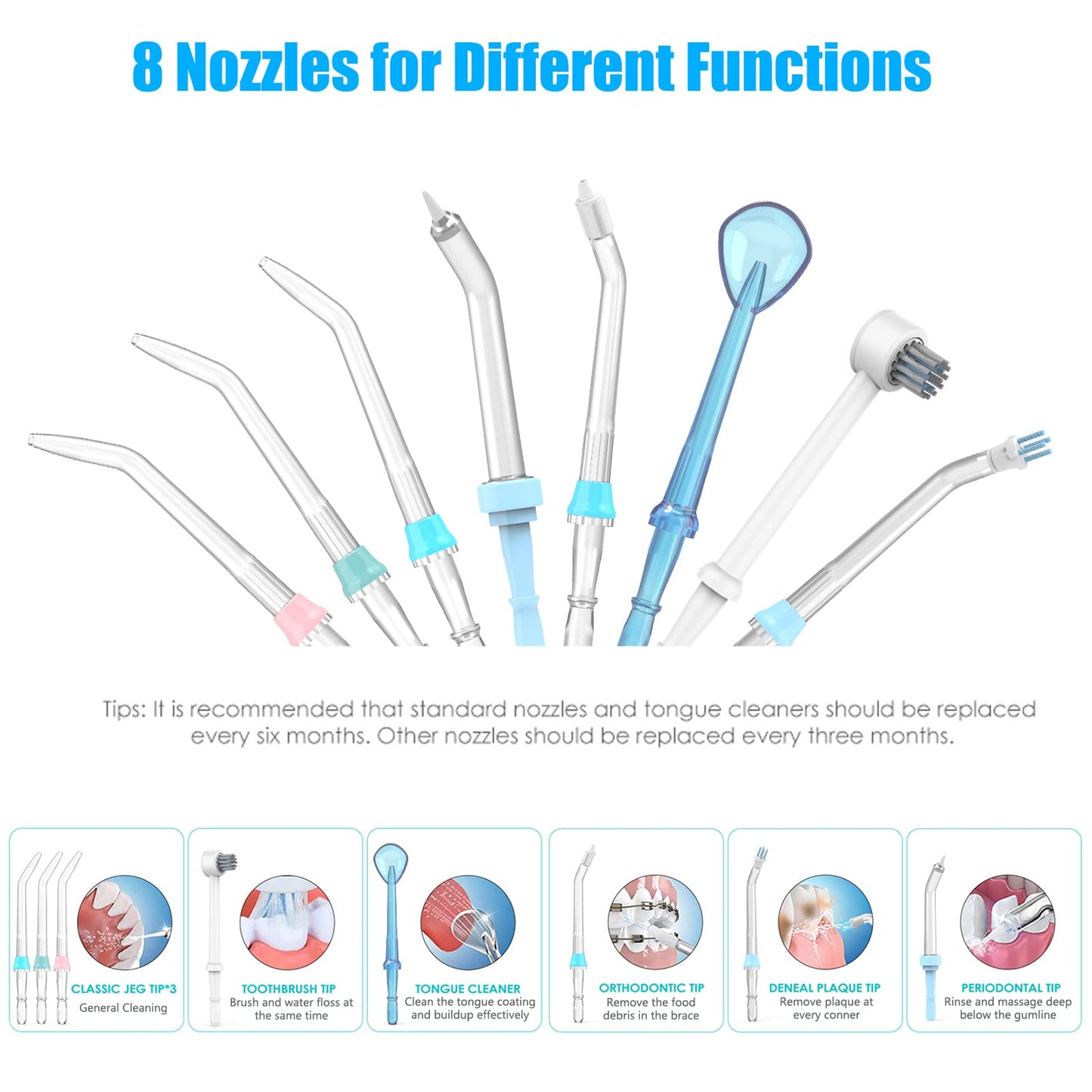 Sawgmore FC166 Water Flosser for Teeth/Braces, 600 ml Large Capacity, 10 Adjustable Pressures,8 Home Nozzles Professional Oral Irrigator for Teeth Clean(White)