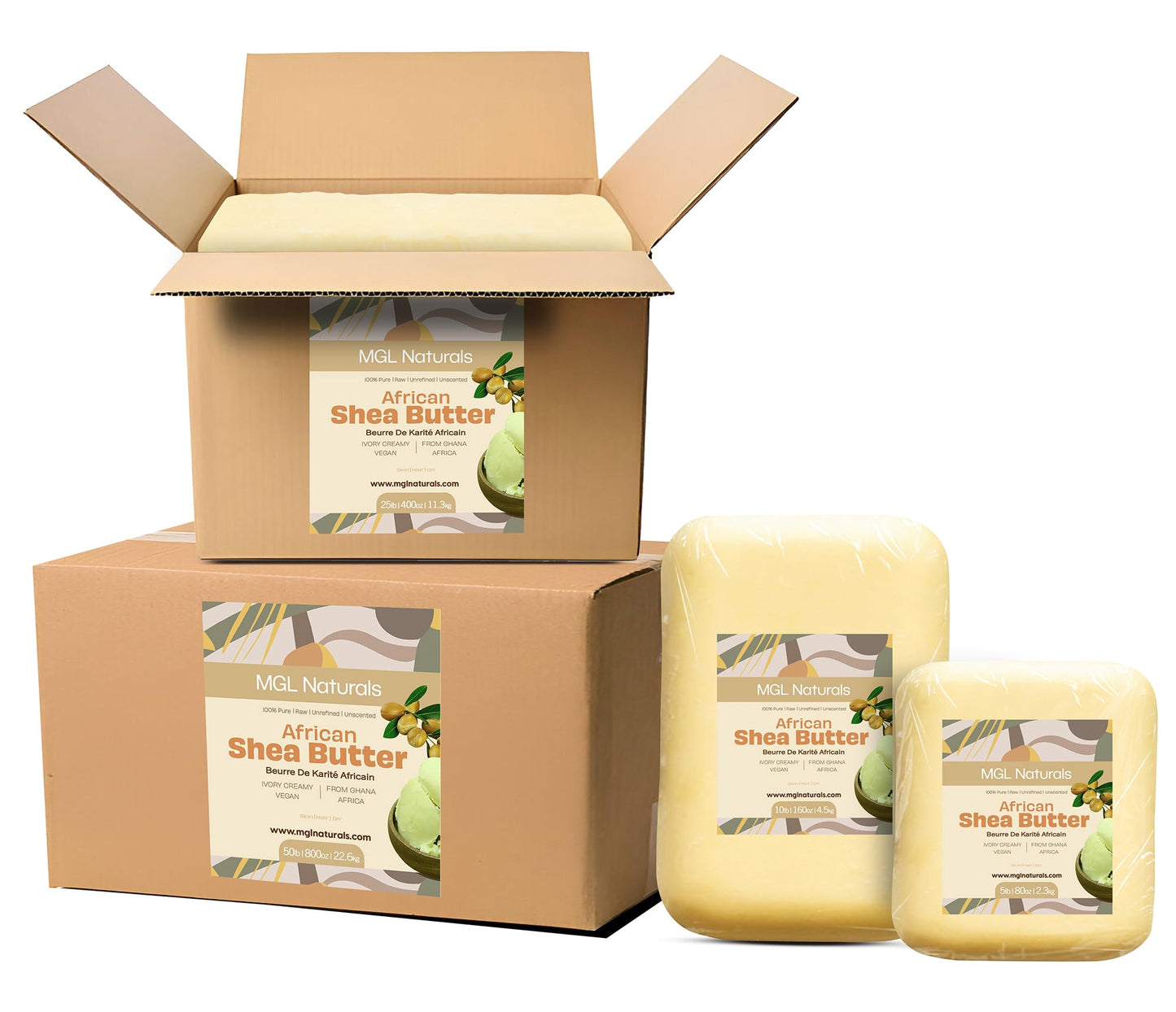 MGL Naturals Raw African Shea Butter Ivory 5 lb bulk, 100% Pure, Raw and Unrefined. Nourish and moisturize. Use alone or DIY recipes. From Ghana, Africa. (5 lb)