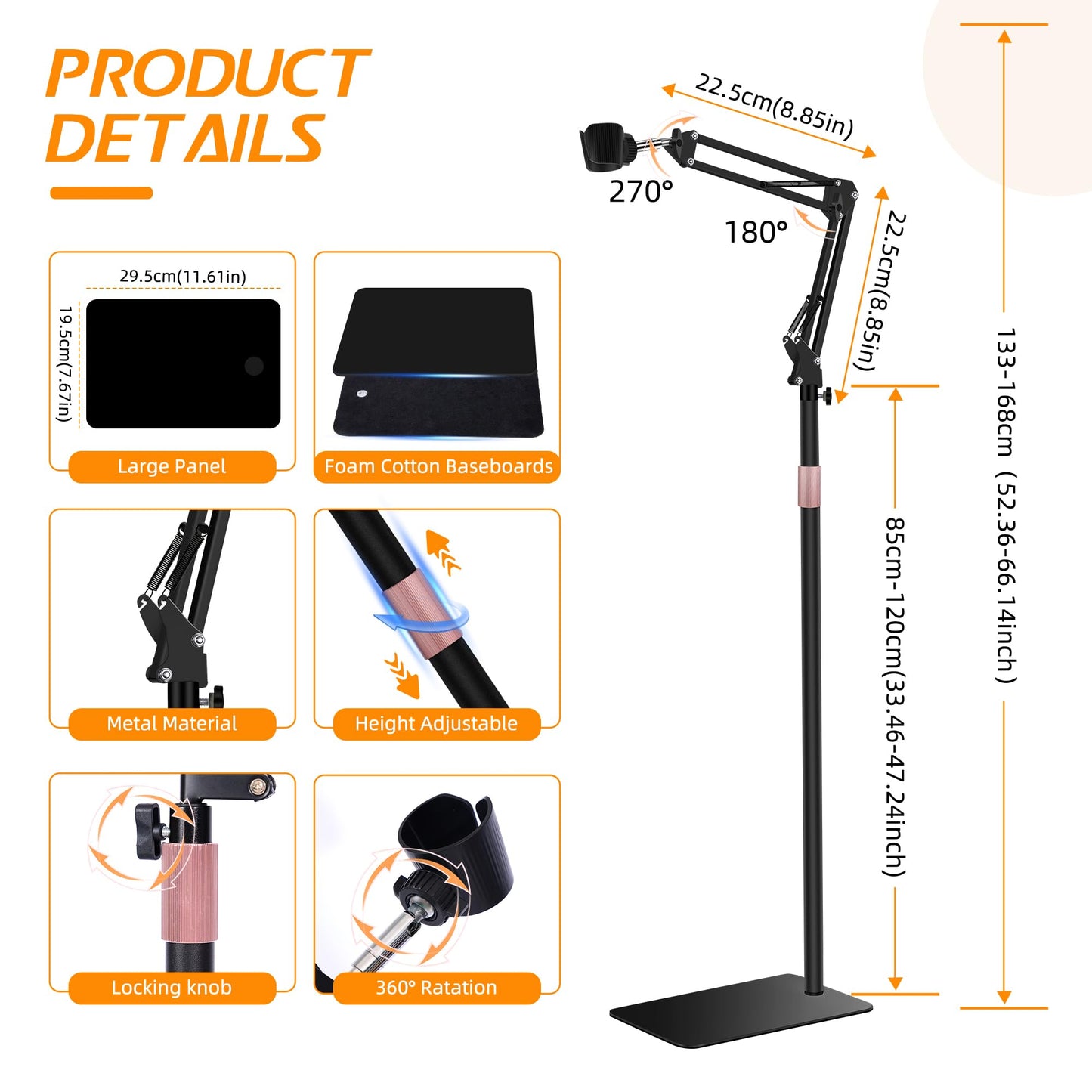 Vivnoon Hair Dryer Stand, 1.68M Height Adjustable, Hands Free Blow Dryer Holder with Heavy Base, 360 Degree Rotating, Work with 99% Dryers, Gift for Mom, Elder, Frozen Shoulder - Black