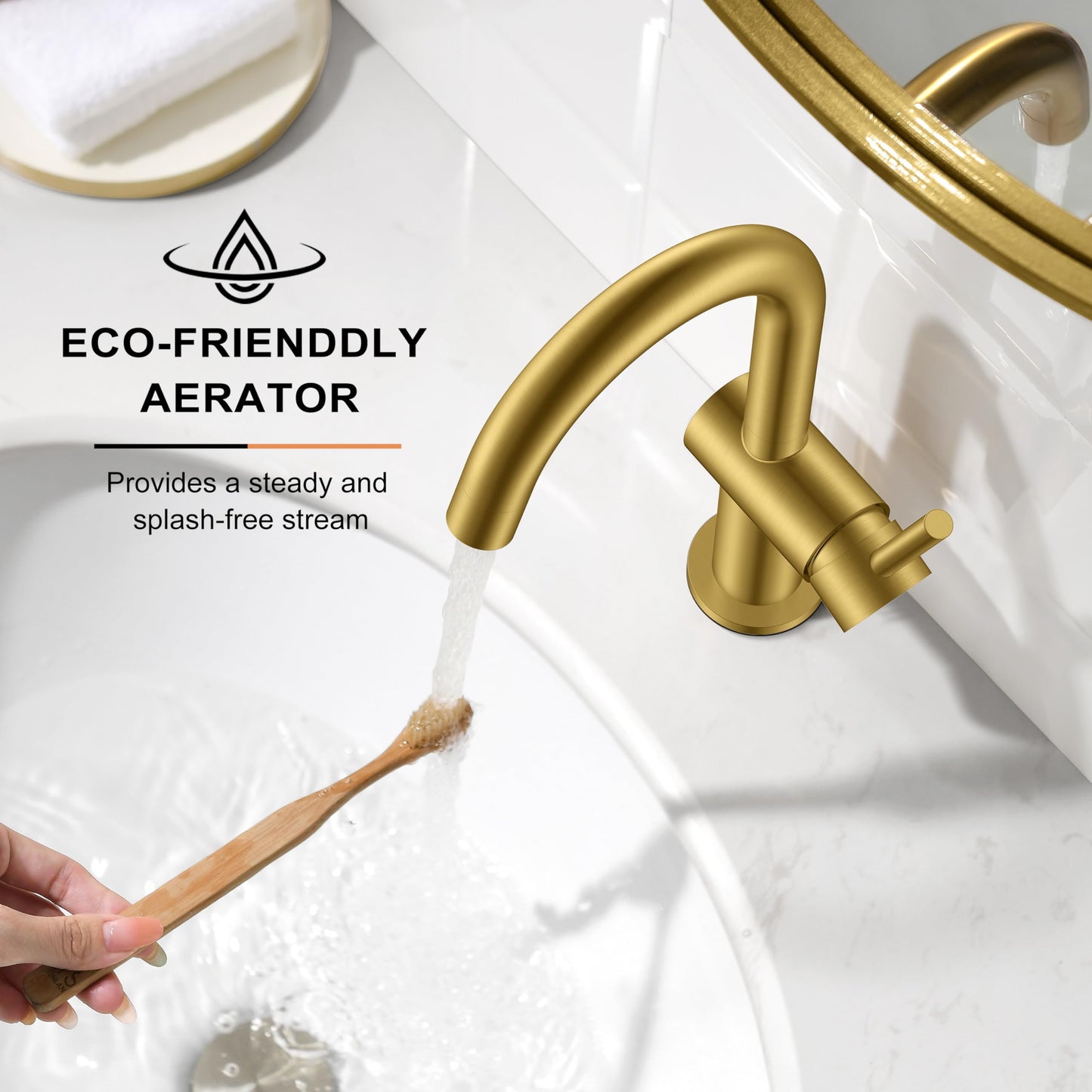 KENES Brushed Gold Single Handle Bathroom Faucets Modern Prep Wet Bar Sink Faucets Bathroom Sink Faucet with Drain Assembly & Deck Plate, Farmhouse RV Camper Outdoor Utility Faucet, KE-9005B-4