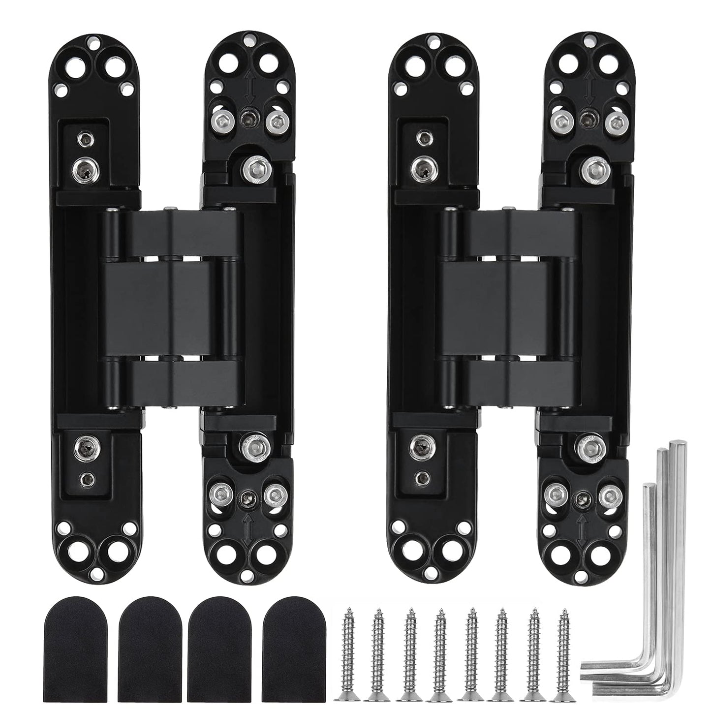 MARNER 2 Set 6 Inch Hidden Door Hinges Zinc Alloy Heavy Duty Invisible Hinge 180 Degree Swing Concealed Hinge 3 Way Adjustable Butt Hinge 6 x 2.5 x 1 Inch Black (2 Hinges)