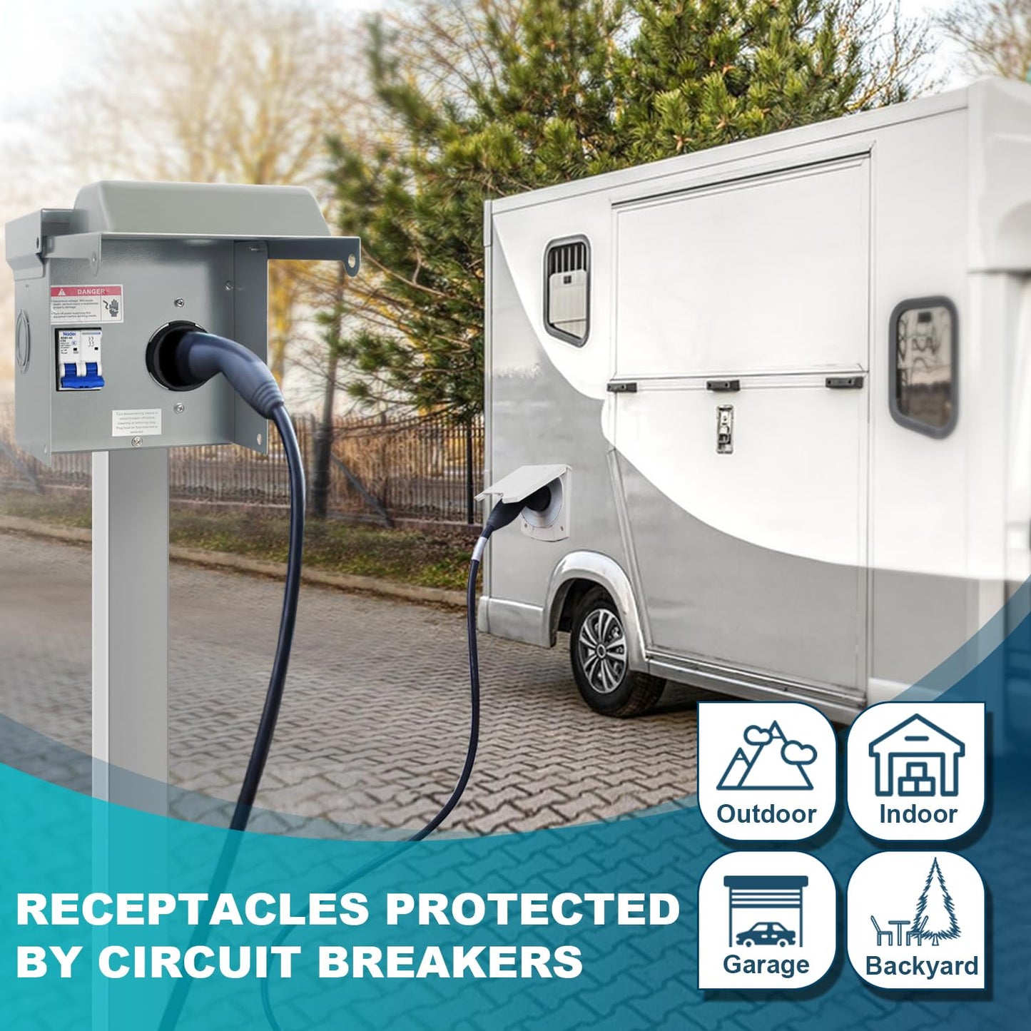 Kinchoix 50 Amp RV Power Outlet Box Temporary Power Outlet with Breaker Outdoor Breaker Box Pre-Wired Electrical Panel for 125/250V RV/EV Camper Plug Trailer Motorhome Electric Car Generator