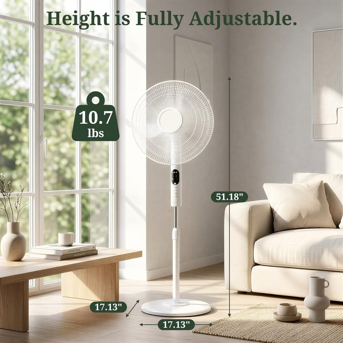 Pedestal Fan with Remote, Oscillation Standing Fan with 3 Speeds & 3 Modes, Electric Cooling Fans with Timer, Adjustable Height & Tilt Head, Quiet Floor Fan for Bedroom, Living Room, Office