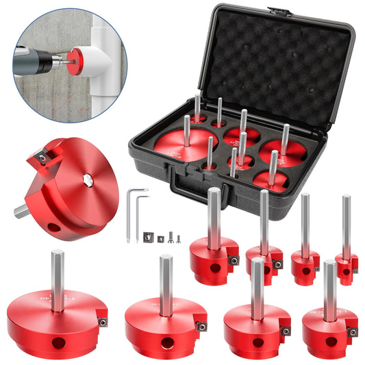 9 Pcs PVC Pipe Reamer Kit, PVC Fitting Saver, Reamer Fit into Standard 1/2" Drills Contains 1/2 inch, 3/4 inch, 1 inch, 1-1/4inch,1-1/2inch, 2inch, 2 1/2 2inch, 3inch, 4inch for SCH40, ABS