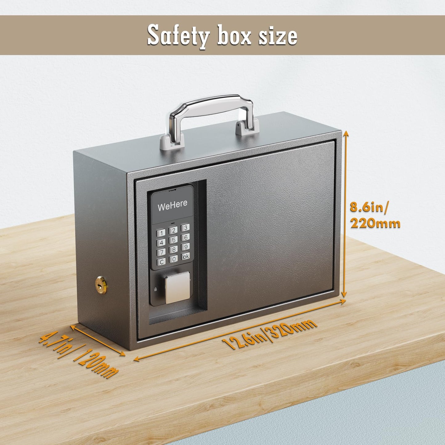WeHere Portable Safe Box with Keypad Lock, Small Safe Deposit Box for Home Storage Fireproof Waterproof Documents Bag, Money, Medicine, Batteries, 0.3 Cubic Feet, 12.6x8.6x4.7 In