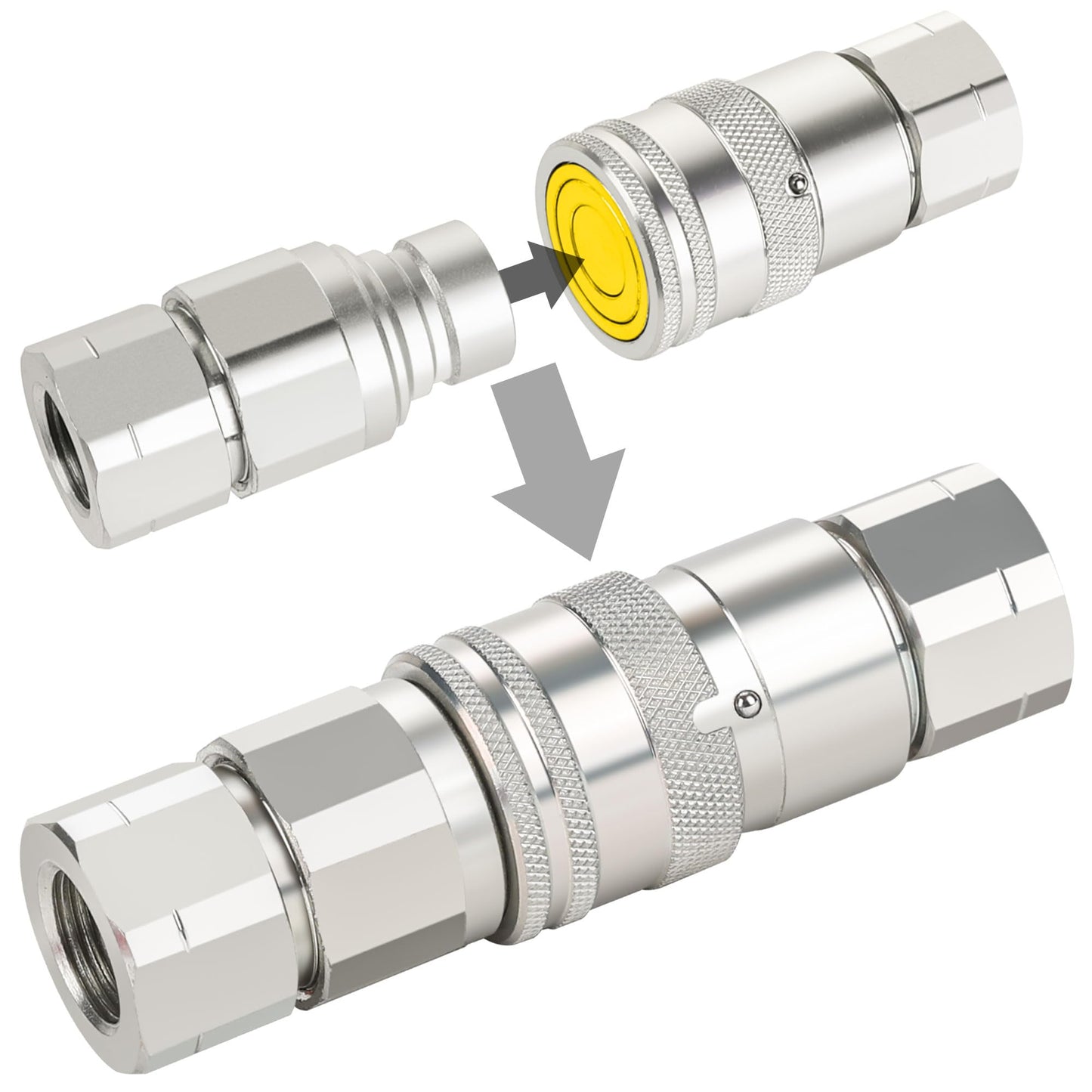 ANCIMOON 2PCS 1/2’’ NPT Flat Face Hydraulic Couplers, Bobcat Skid Steer Quick Connect Fittings with 4PCS Dust Covers