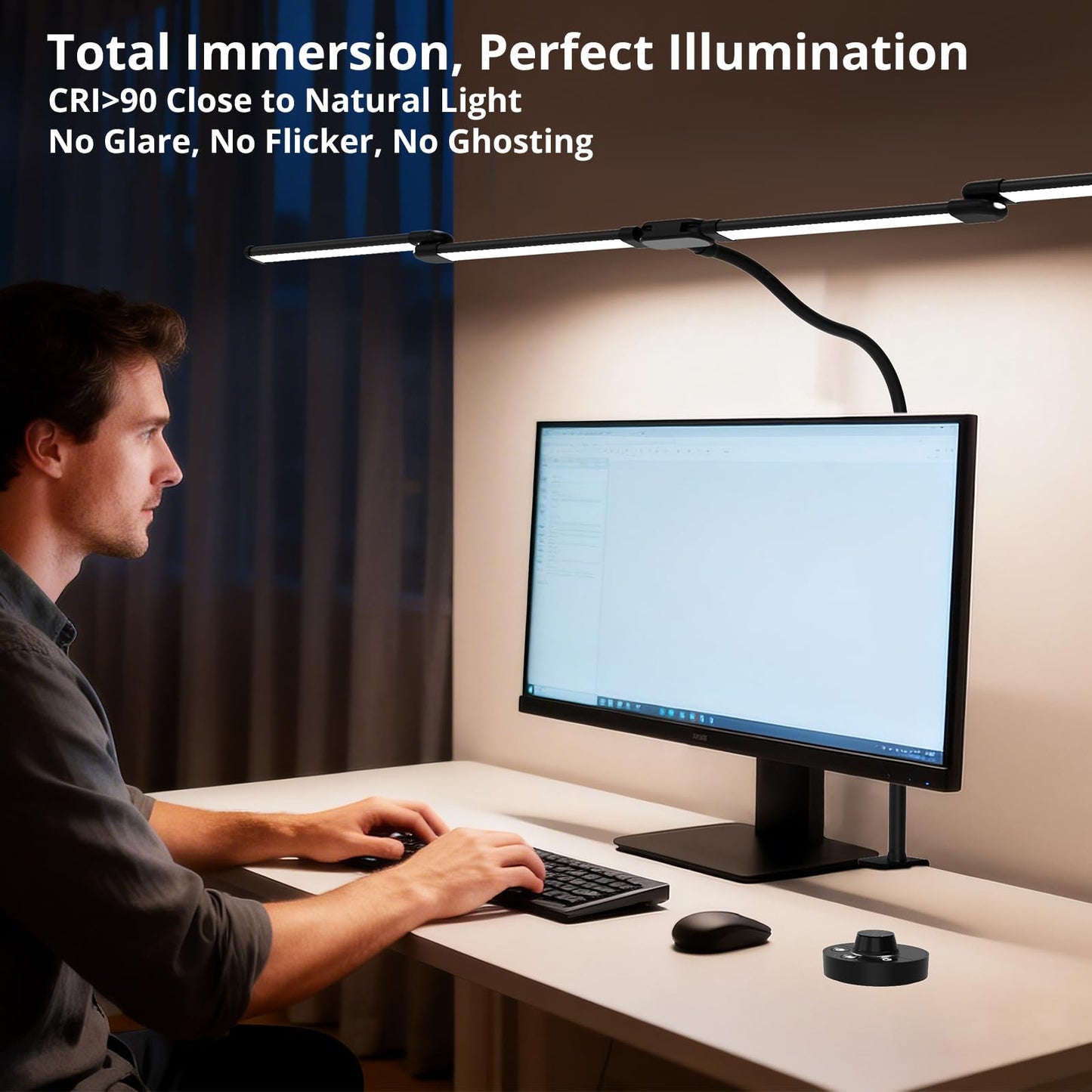 Aeropak Desk Lamp, Clamp Desks Lamps for Home Office, 24W Flexible Gooseneck Table Lamp, 10 Color Modes & Brightness Eye-Caring Desk Light w/USB Adapter (12V2A Black)