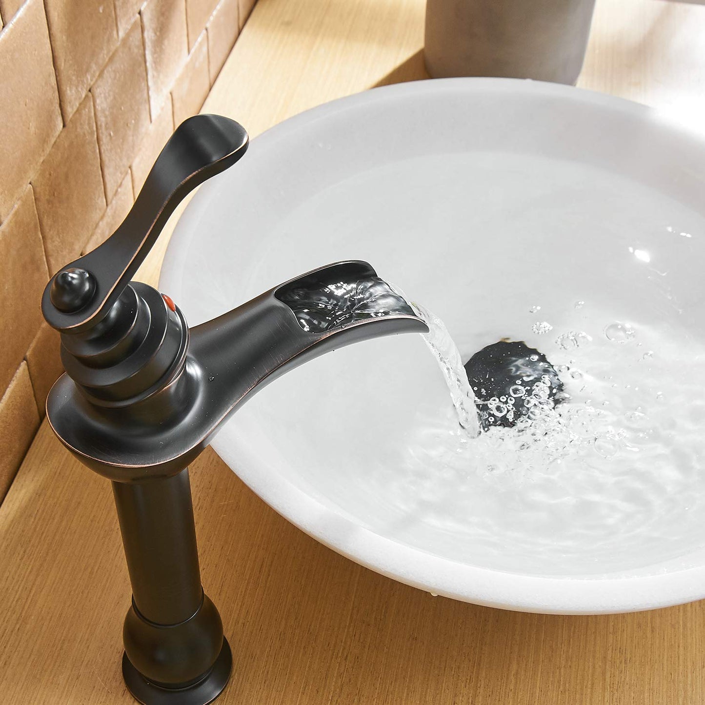BWE Vessel Sink Faucet Oil Rubbed Bronze Bathroom Faucet with Pop Up Drain Assembly and Supply Hose Single-Handle Single Hole Tall Bathroom Faucet Vanity Lavatory Mixer Tap Tall Body