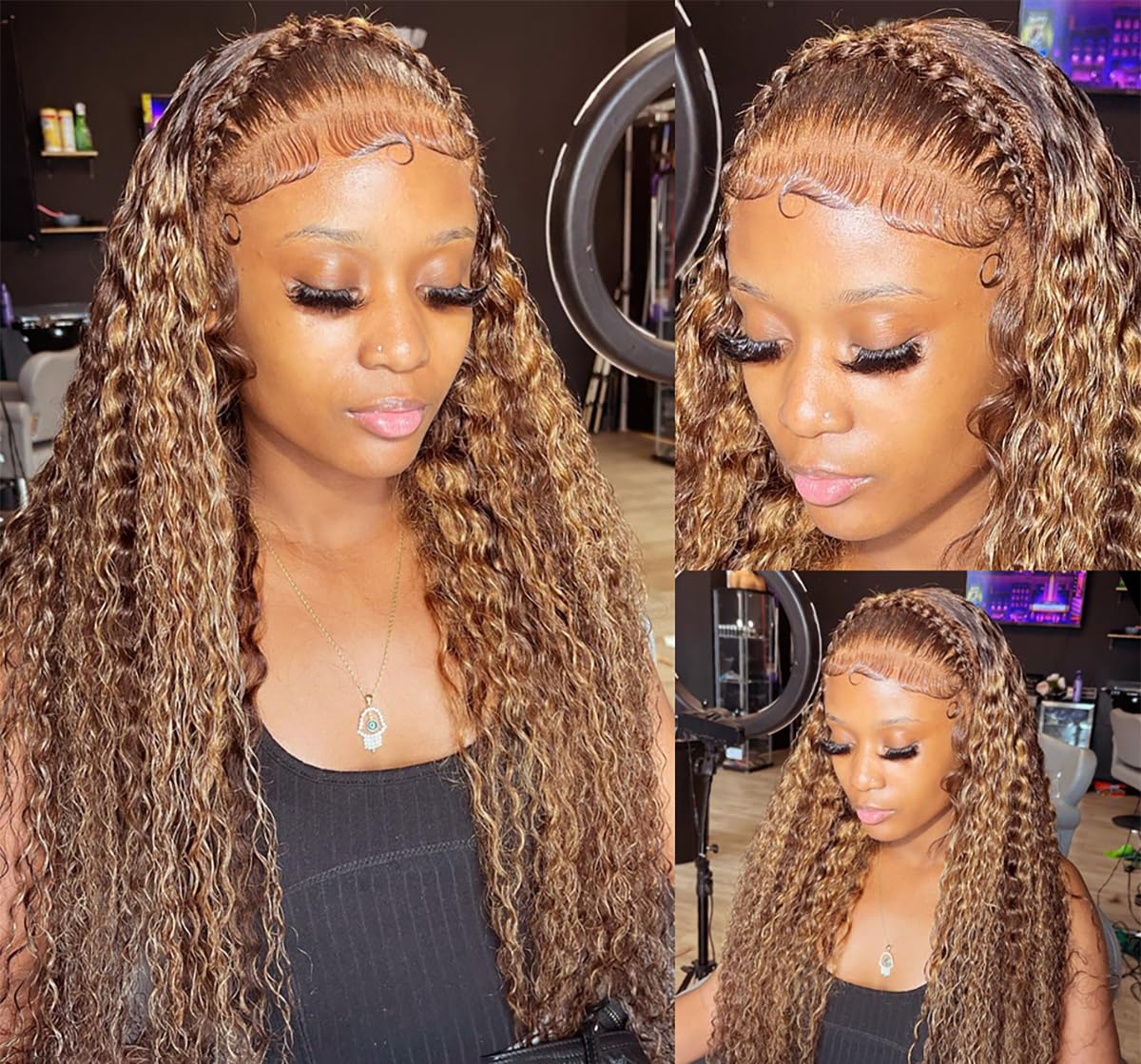 Tascal Highlight Ombre Transparent 13x6 Lace Front Wigs Human Hair Honey Blonde 4/27 Deep Wave Lace Front Wigs Human Hair for Black Women (26 Inch)
