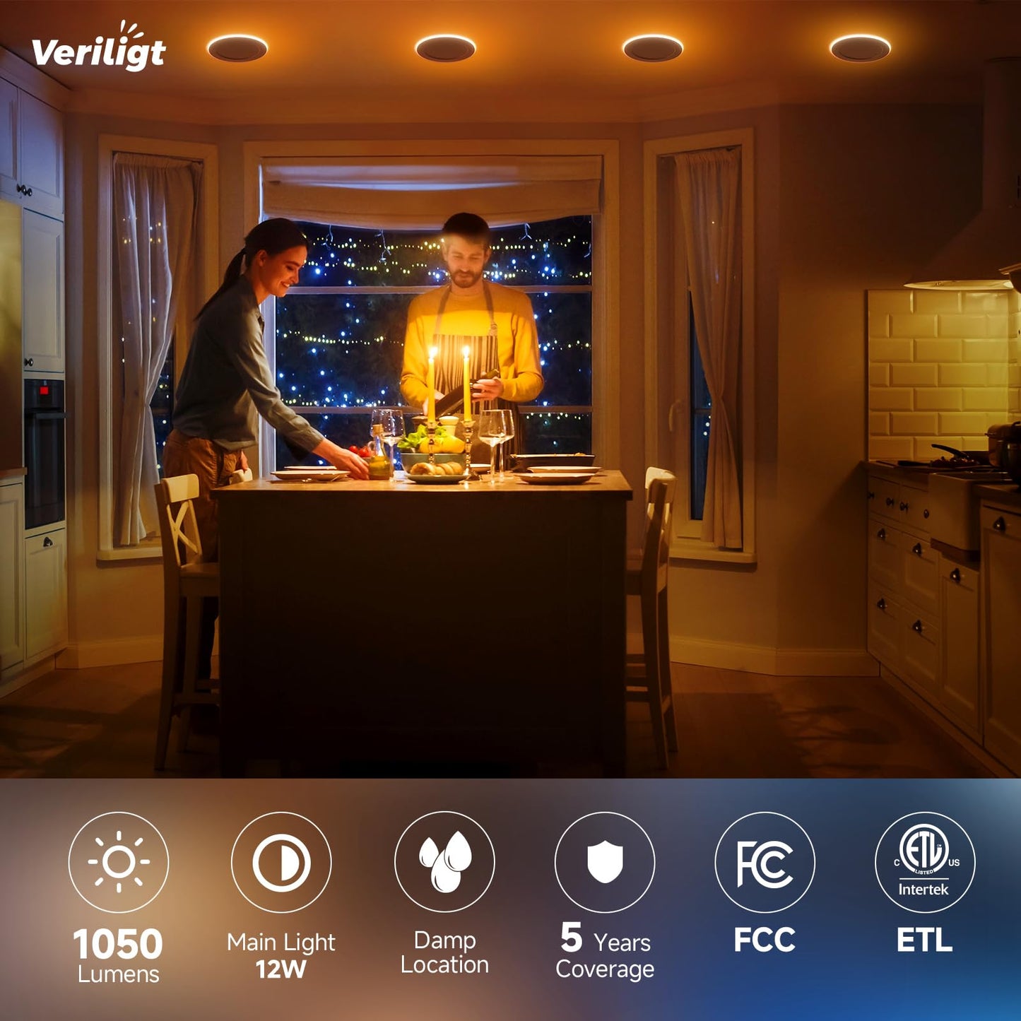 Veriligt 12 Pack 6 Inch LED Recessed Light with Night Light, 2700K/3000K/3500K/4000K/5000K 5CCT Ceiling Light, 1050LM 12W 120V, Dimmable Canless Wafer Downlight ETL&FCC, Energy Saving Star