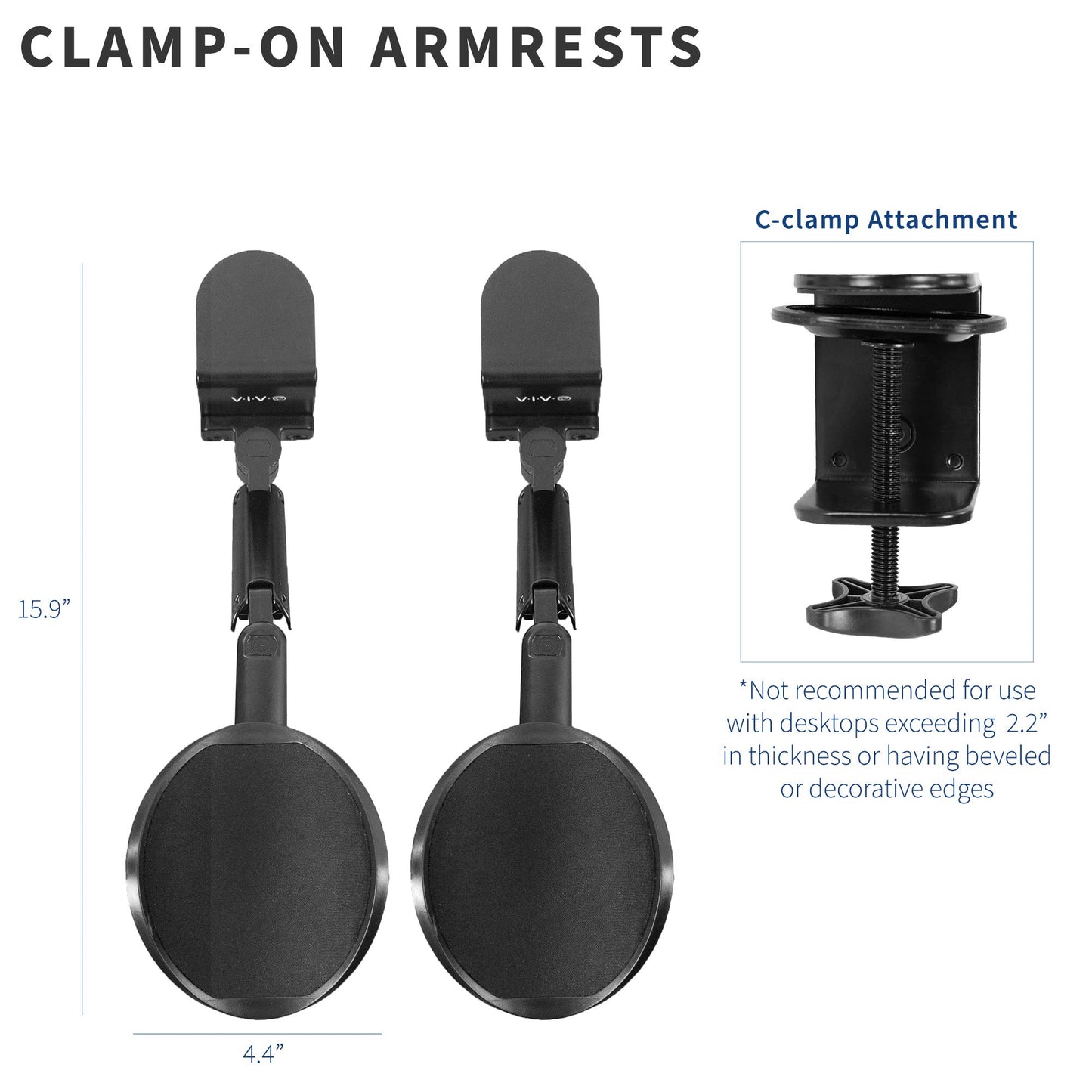 VIVO 2 Pack Clamp-on Adjustable Armrests, Universal Desk Cradle 360° Rotating Elbow Platform, Arm Support Steel Base Table Extension, Black, MOUNT-ARM02P