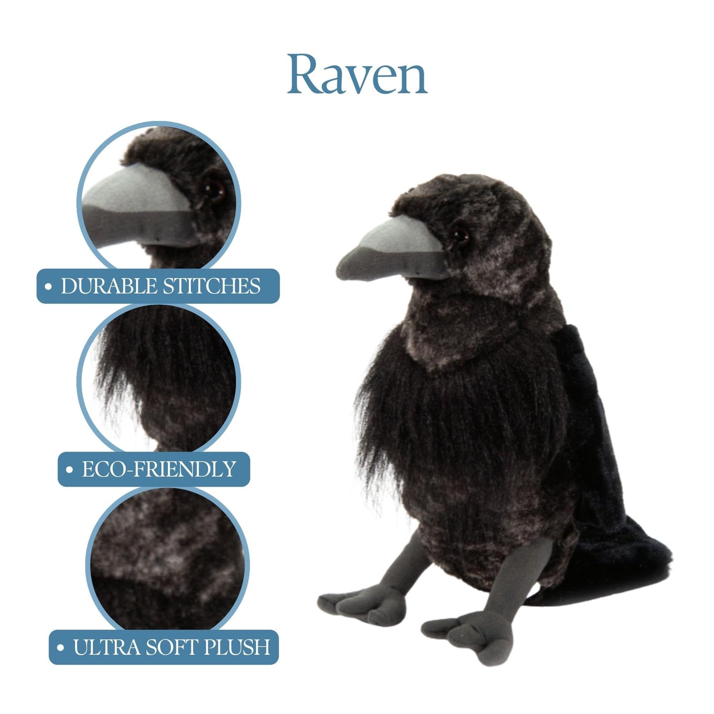 The Petting Zoo Raven Stuffed Animal Plushie, Gifts for Kids, Wild Onez Wildlife Animals, Black Raven Plush Toy 12 Inches