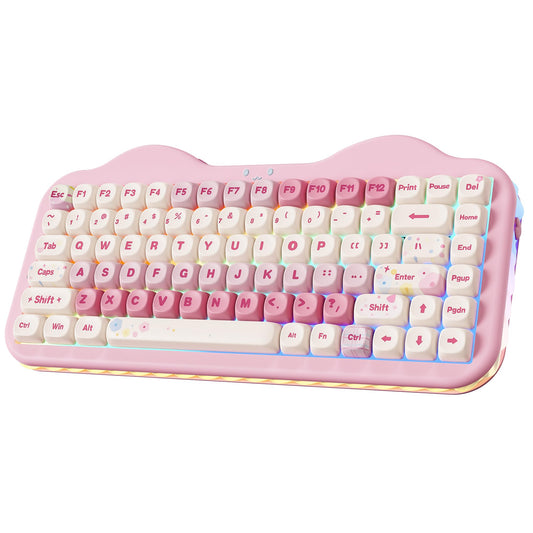 YUNZII C75 Wireless Mechanical Keyboard,75% Layout, Hot-Swappable NKRO,BT5.0/2.4G/USB-C Mode,Dye-Sub PBT MOA Keycaps,RGB Gasket Mount,Cute Cake Design for Mac/Win/Gaming (Pink, Candy Switch)