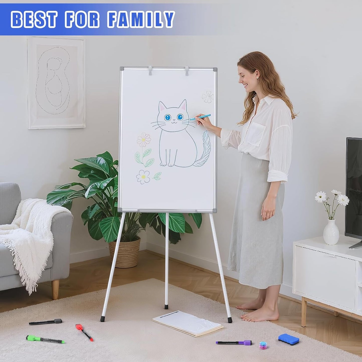 JOYUMY Dry Erase White Board with Stand 36x24 Magnetic Portable Easel with Height Adjustable Tripod, 3' x 2' Flipchart Easel Stand up with Markers, Eraser & Magnets for School Office Classroom Home
