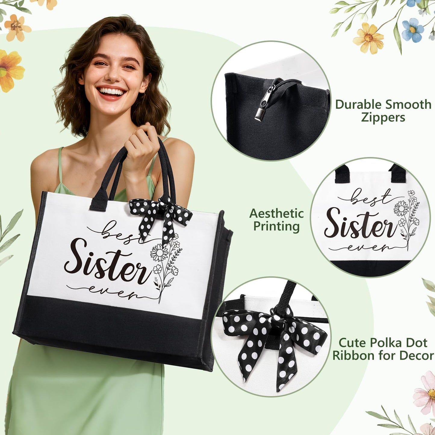 Best Sisters Gifts from Sister, Mothers Day Birthday Gifts for Sisters Gift from Brother, Funny Sister-in-Law Unique Soul Sis Gift Basket for Best Friends with Canvas Tote Bag 16Oz Can Glass Cup