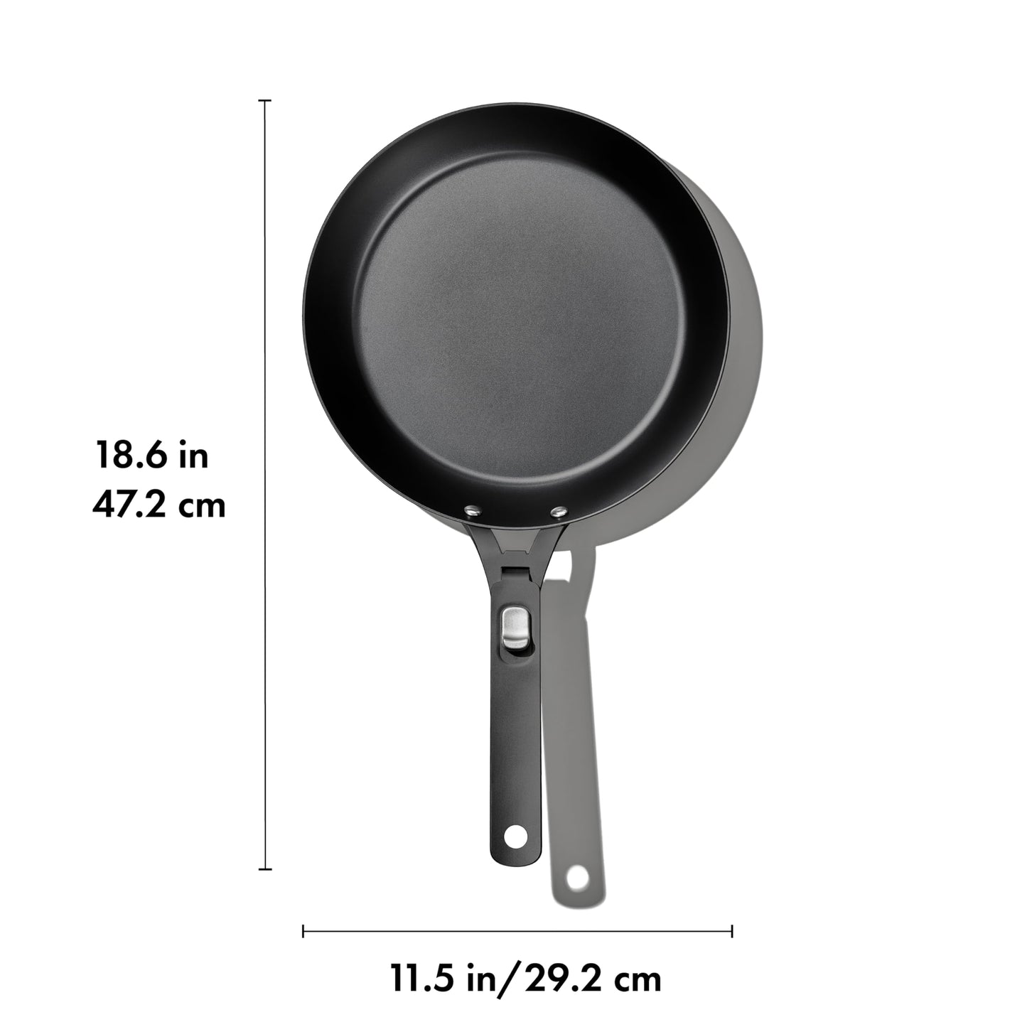 OXO Outdoor Pre-Seasoned Carbon Steel 10" Frying Pan Skillet, Detachable Handle for Easy Storage, Indoor Use, Nonstick with Use, Induction Suitable,Oven & Broiler Safe,Browning, Grill,Sear,Saute,Black