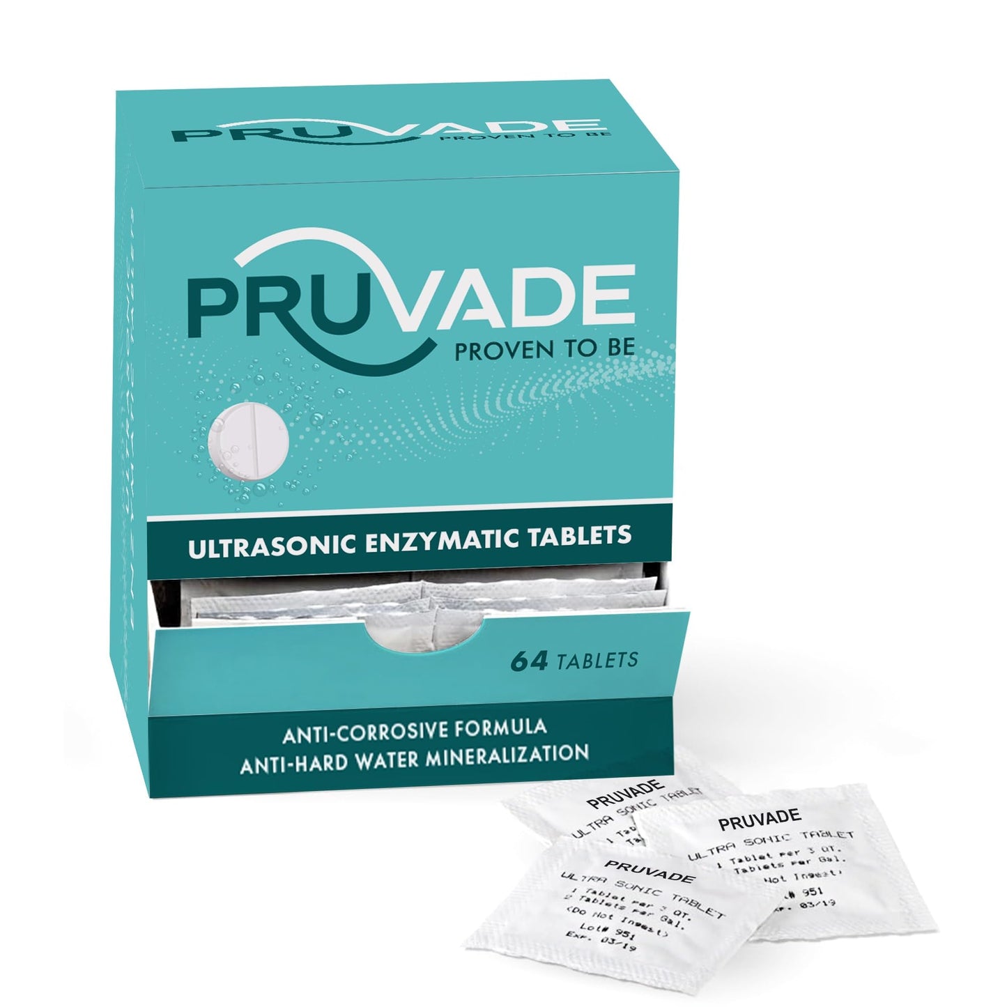 Pruvade Ultrasonic Cleaning Tablets (64 Per Box) Dental Bio-Enyzmatic Tablet | For Dental Instruments, Retainer and Denture Cleaner - Ultrasonic Retainer Cleaner | 2 Tablets Per Gallon