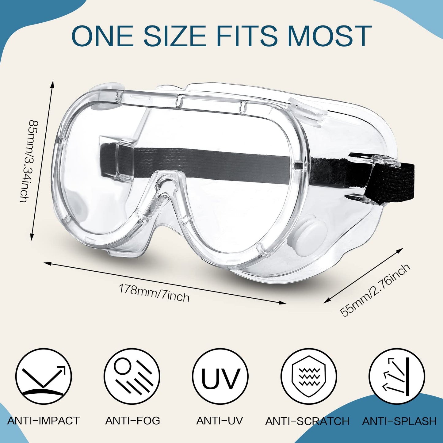 Macarrie 50 Pcs Anti-Fog Safety Goggles Bulk Anti Scratch Lab Goggles Over Glasses for Men Women Nurse Medical Chemistry Work(Black)