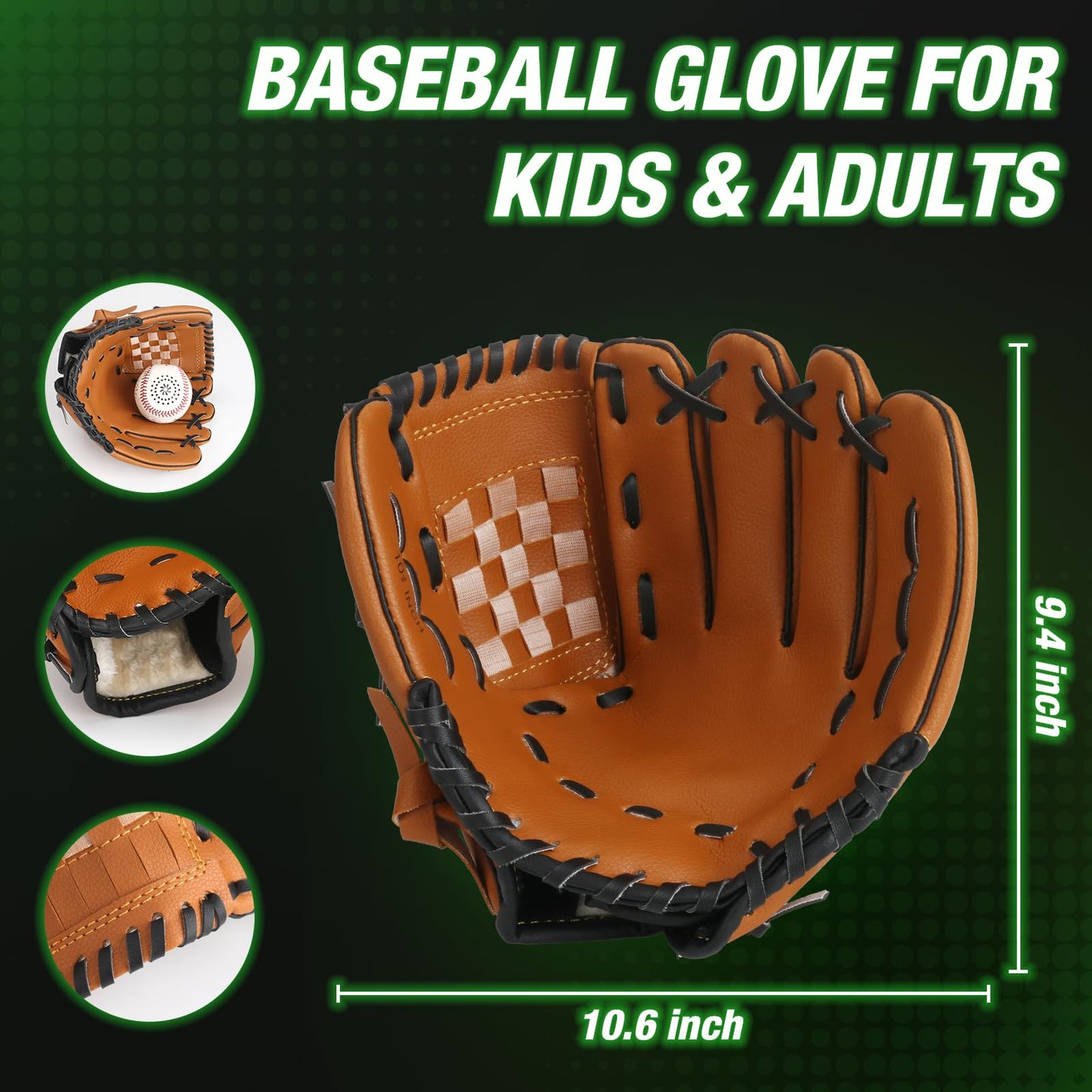 HYES Kids Baseball Glove with Light Up Baseball/LED Rechargeable, 9 Lighting Modes Official Size Leather Weighted Glow Baseballs for Day Night, Sport Toys Games Gifts for Youth Boys