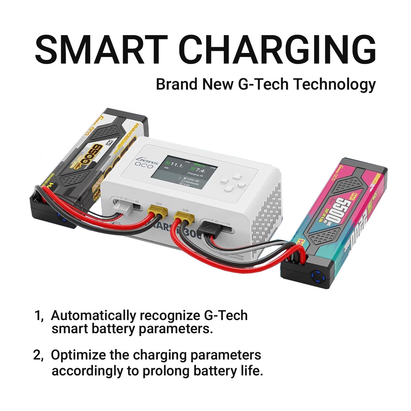 Alaohu Lipo Battery Charger, Gens Ace IMARS D300 Smart Balance Charger Dual Channel AC 300W / DC 700W (350W*2) 16A for RC LiPo Li-Ion LiHV Life Battery Charging (White)