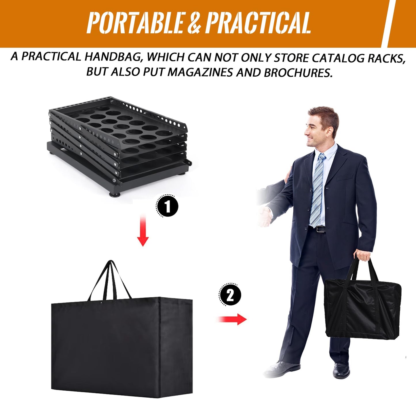 ChoiCARE Literature Catalog Rack, Foldable Magazine Brochure Display Stand, Magazine Floor-Standing with Portable Oxford Bag, for Office Store and Exhibition Trade Show (4 Pockets, Black)