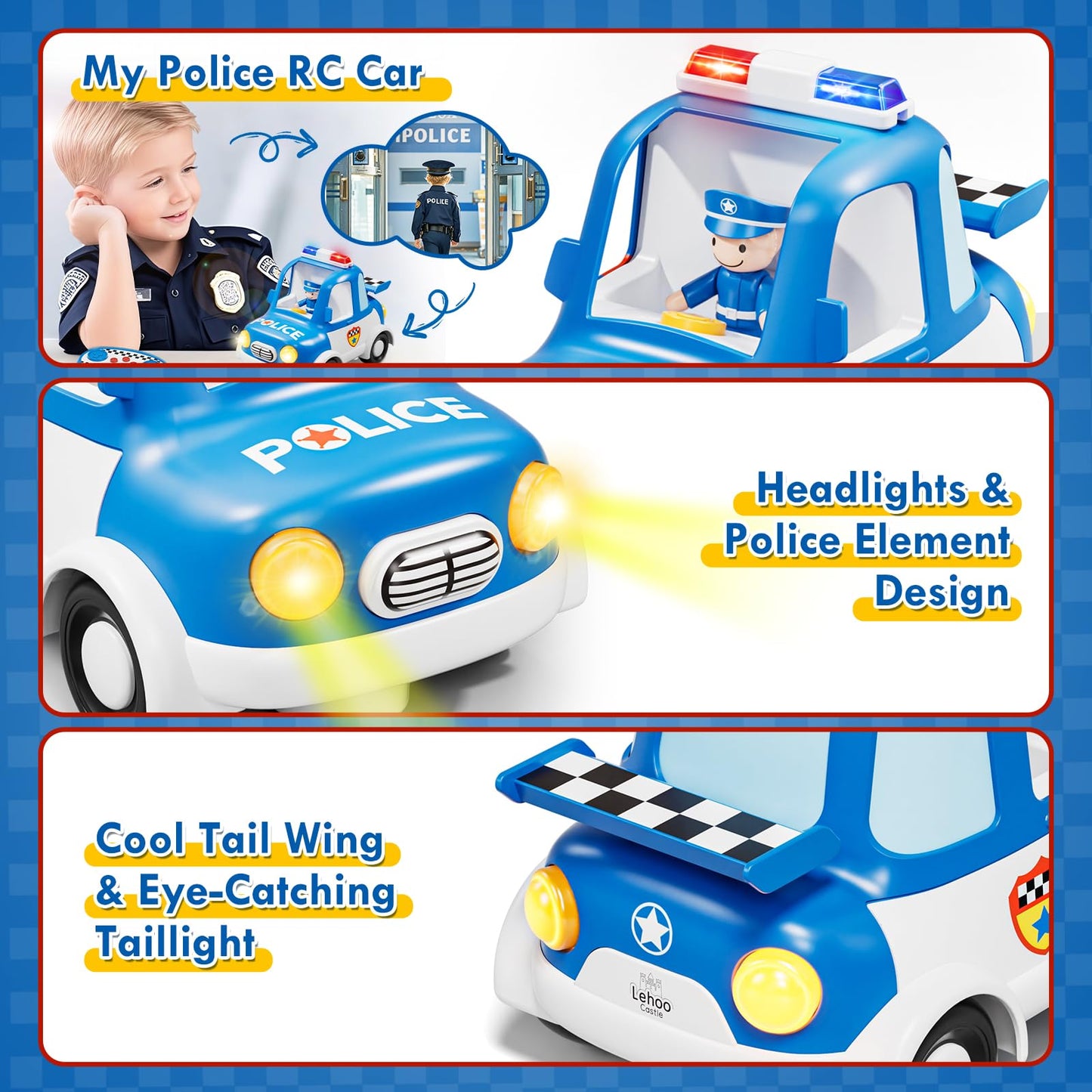 Lehoo Castle Remote Control Car for Toddlers, Fire Trucks for Toddlers 3-5, Remote Control Police Car Toy with Sounds & Lights, Toys for 3+ Year Old Boys, Gifts for 3 4 5 Year Old Boys Girls