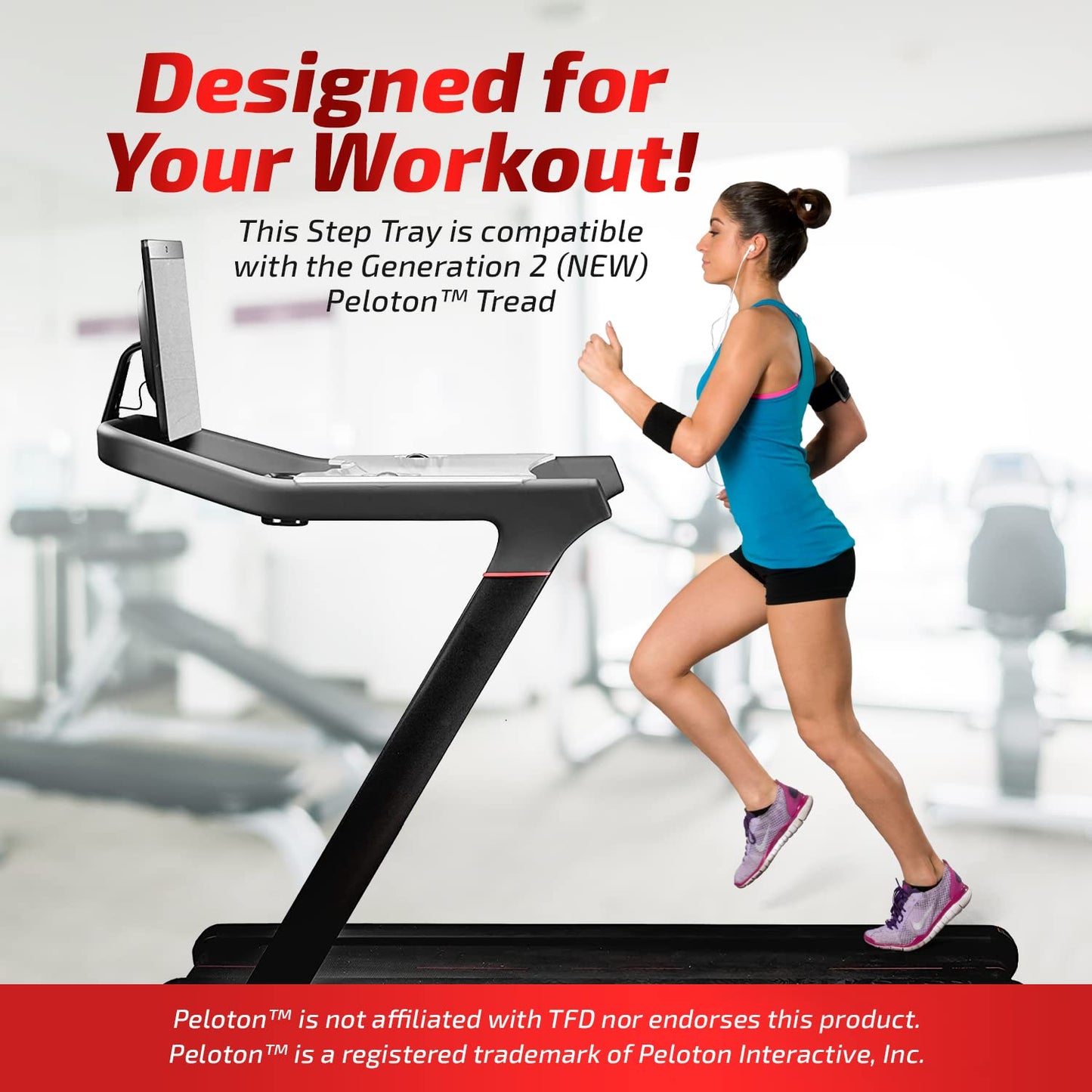 TFD The Tread Tray 2.0 | Compatible with Peloton Tread (Does NOT FIT Tread Plus), Made in USA | Walking Desk Attachment Holder for Laptop, Tablet, Phone, & Book (Clear)