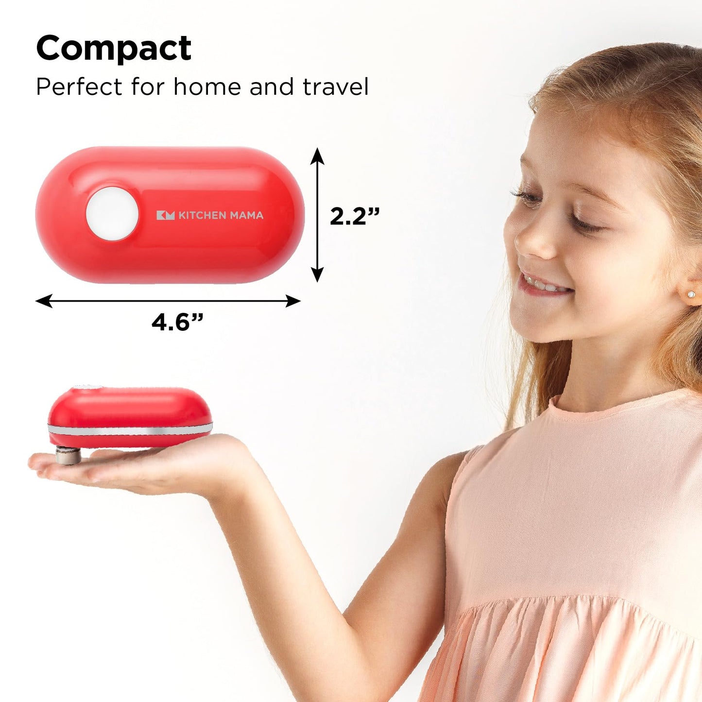 Kitchen Mama Mini Plus Rechargeable Electric Can Opener: Compact Design, USB-C Charging, Hands-Free, Auto Shut-Off, Smooth Edge Cutting - Perfect for Seniors, Home, and Travel (Red)