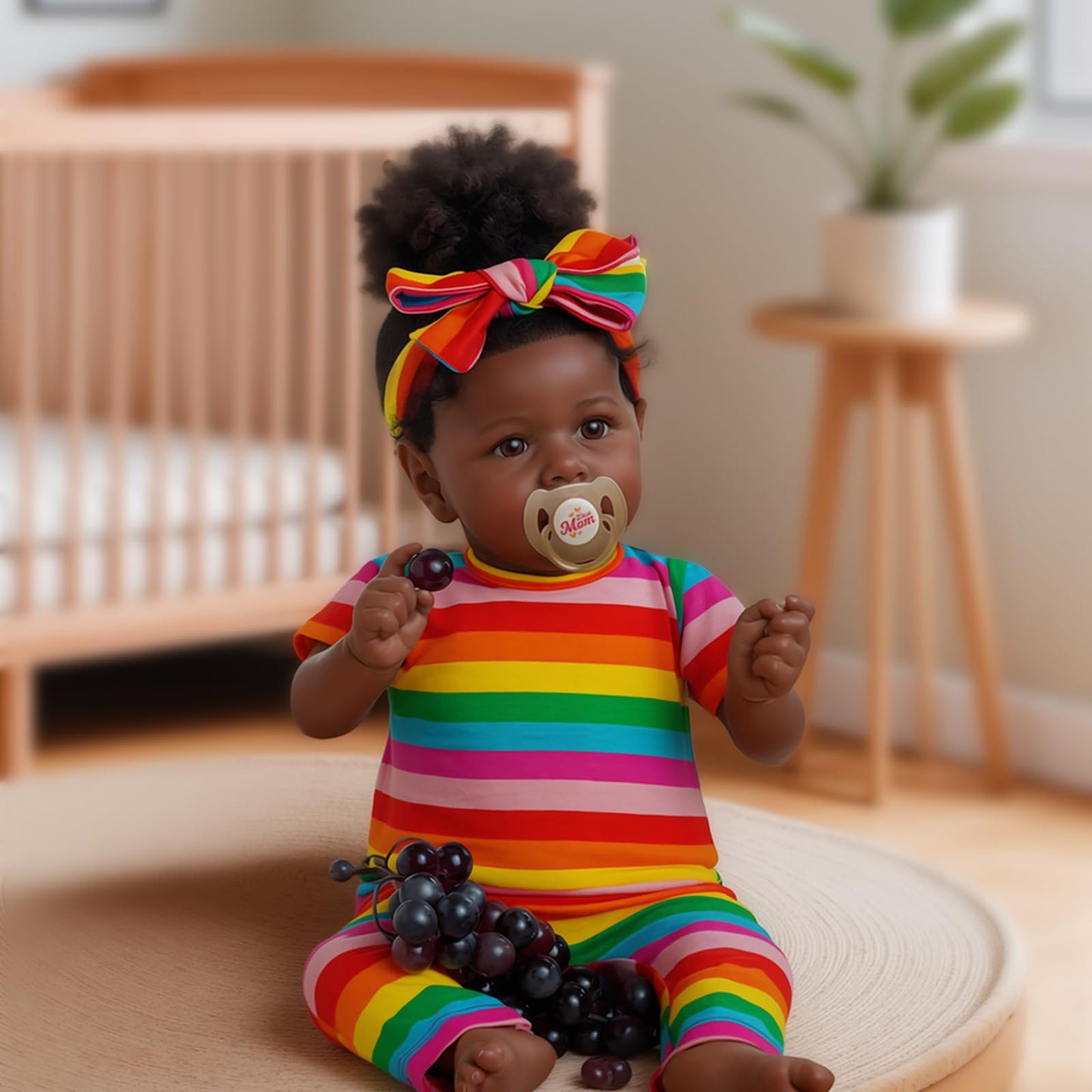 JIZHI Reborn Baby Dolls Black with Lifelike Soft Body African American Realistic-Newborn Girl Doll 22 Inch Best Birthday Gift Set and Toy Accessories Gift for Kids Age 3