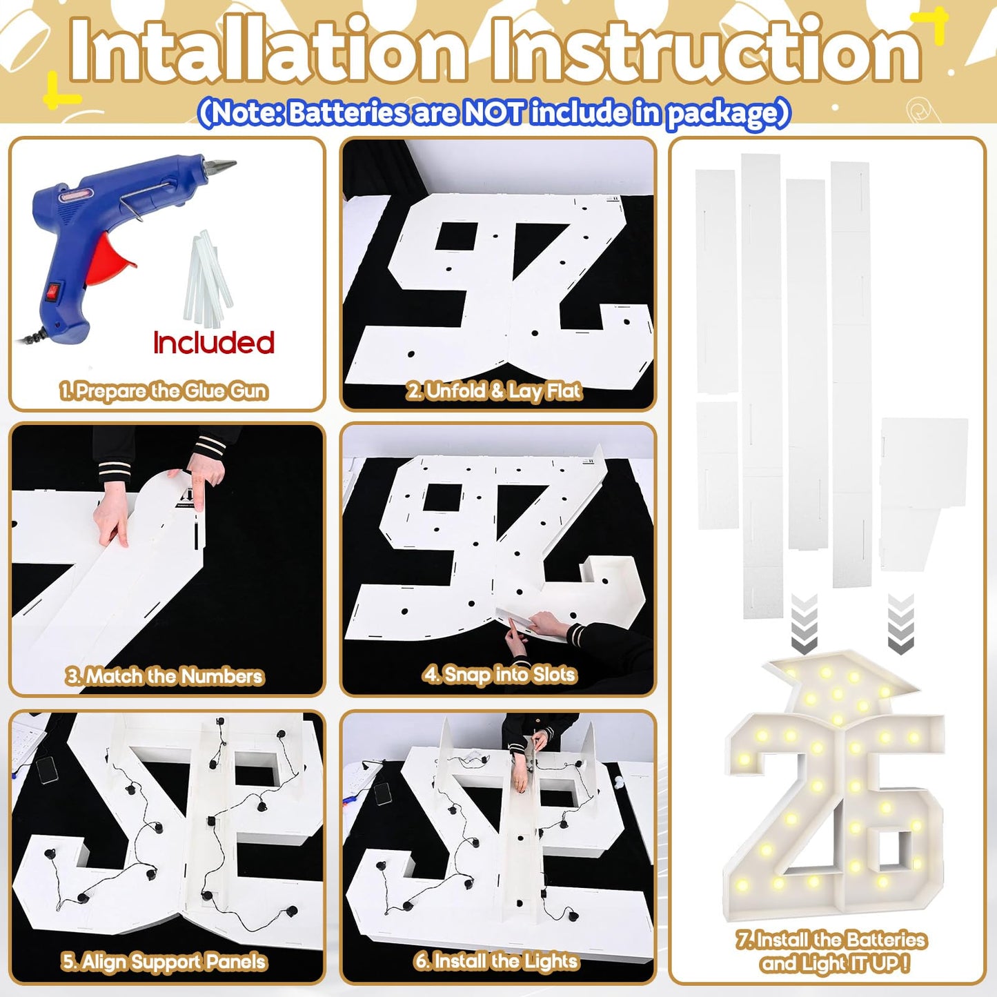 4.5FT 2026 Graduation Decorations, Large 26 Light Up Numbers Graduation Cap with Lights, White Mosaics Marquee 26 Numbers Kit for Class of 2026 High School College Graduation Grad Party Decorations