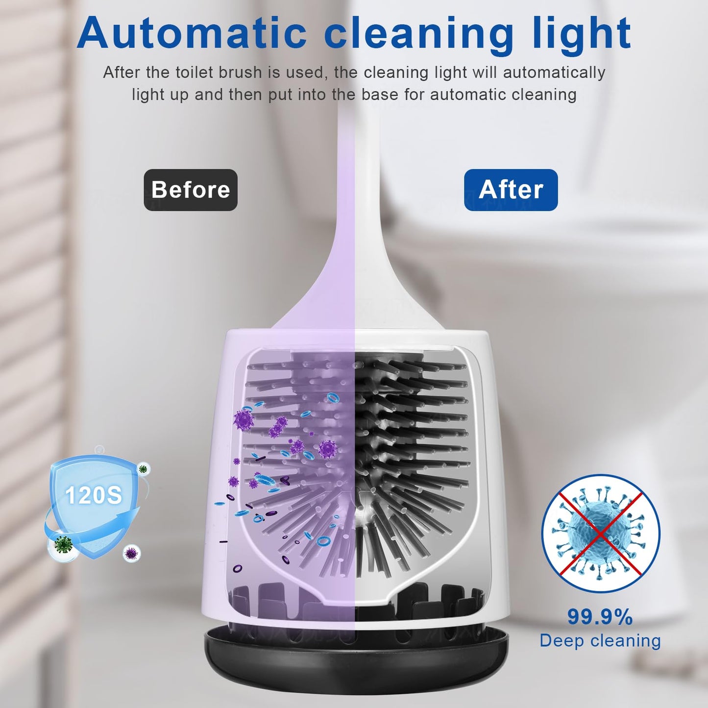 Ratolo Electric Toilet Bowl Brush,Silicone Toilet Brush,Toilet Bowl Brush and Holder Set with Ventilated Holder,Toilet Brush, Floor Standing, Wall Mounted Without Drilling，Rechargeable 2packs