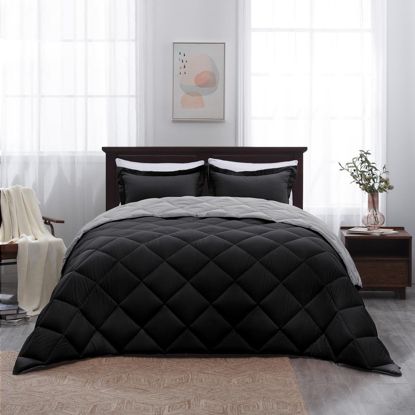 Basic Beyond California King Comforter Set, Black Comforter Set California King for All Seasons, 1 Comforter 104"x96" and 2 Pillow Shams 20"x36"+2"