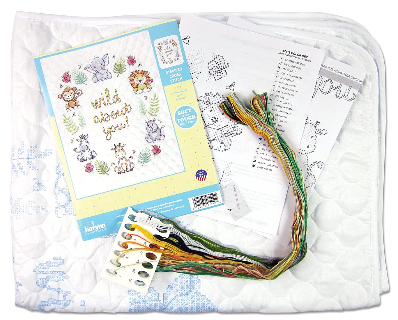 Design Works Crafts Janlynn Stamped for Cross Stitch Baby Quilt Kit, in The Jungle