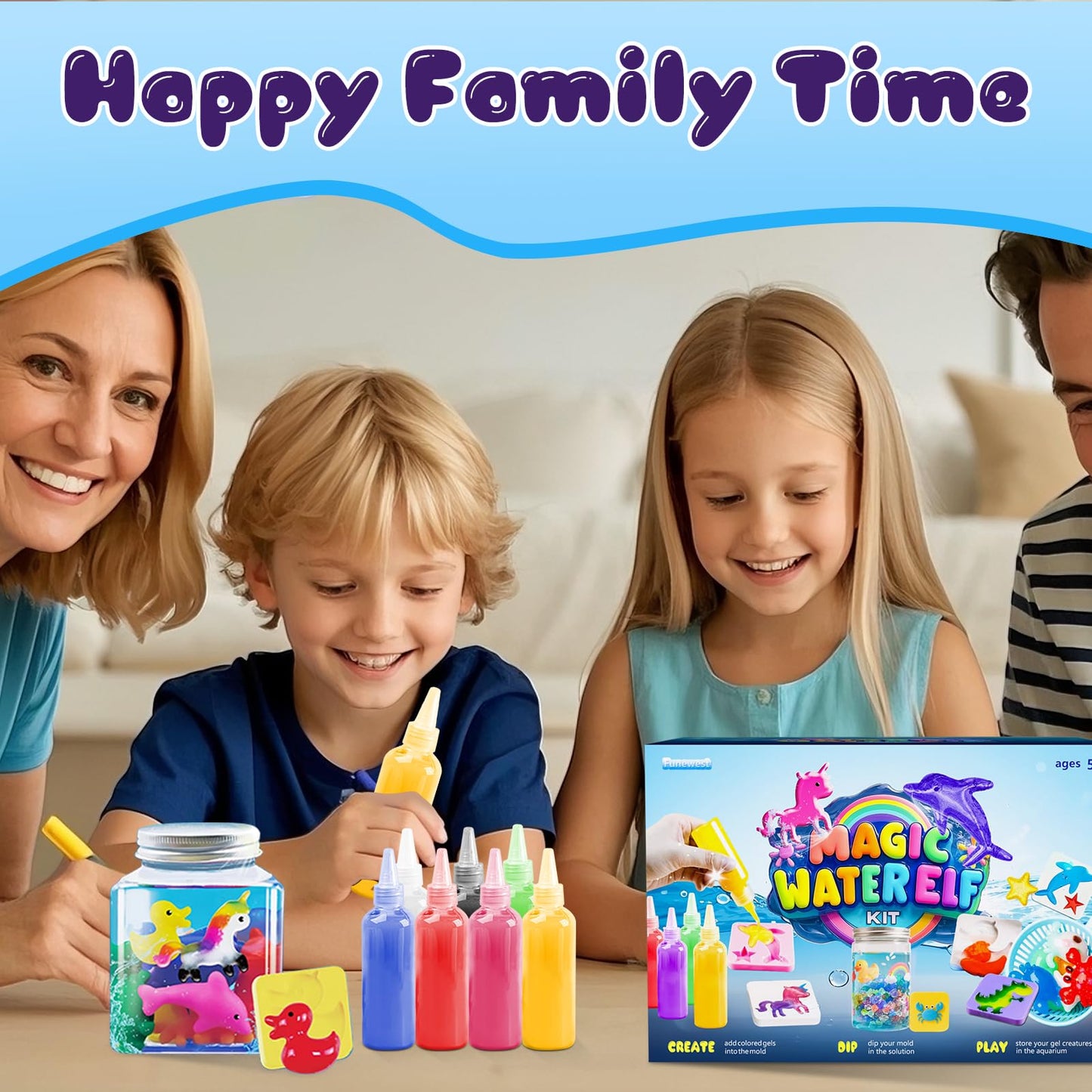 Funewest Magic Water Elf Toy Kit, Aqua Fairy Water Gel Kit with 12PCS Aqua Jelly Gels & 10 Molds for Squishy Maker, Creative Art Craft Gifts for Kids Girls 6-10, Party Favors Birthday Christmas