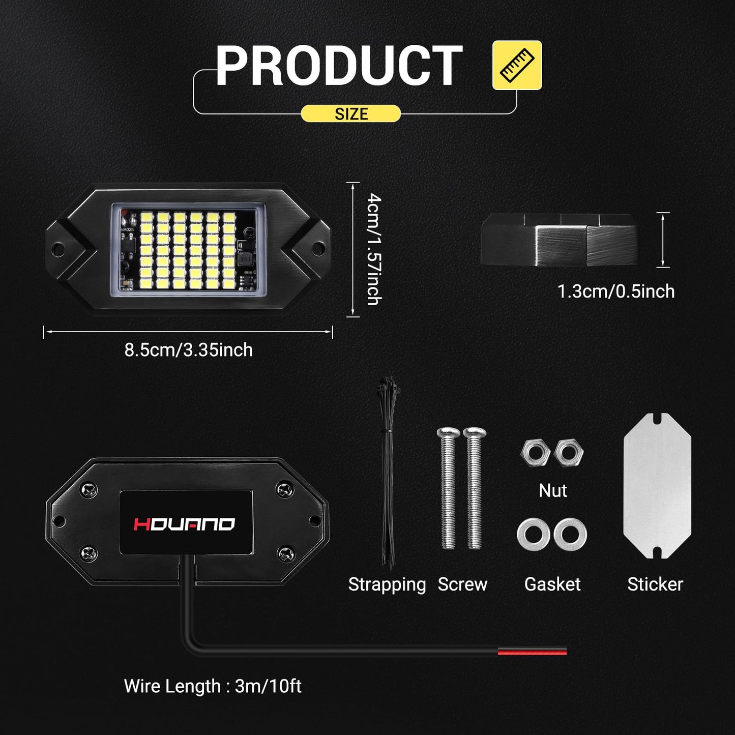 Hovano 8Pods White Rock Lights 6000K Pure White Color 42 LED Super Bright Chips with 10ft Extension Wires,IP68 Waterproof Underglow Kit for Pickup Off Road Trucks SUV ATV UTV Golf Car Boat
