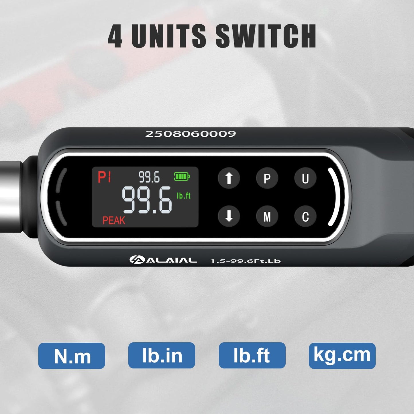 ALAIAL Digital Torque Wrench 3/8 Drive, 1.5-99.6Ft.Lb/2-135Nm Dual Direction Rachet Wrench with Vibration, Buzzer, LED Alert, Electronic Torque Wrench for Bicycle, Motorcycle, Car Tire, Mechanical