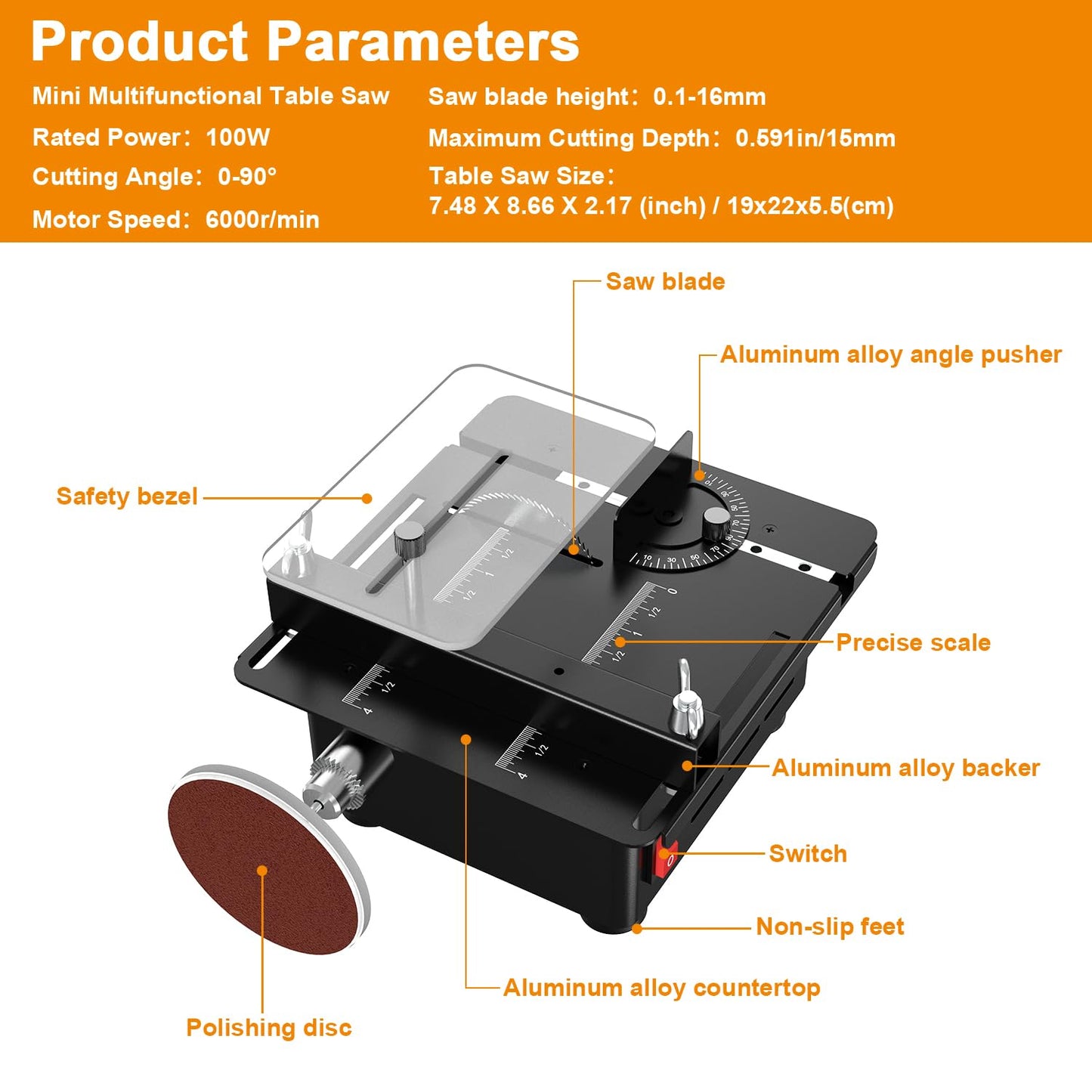 Mini Table Saw, M-T Multi-Functional Desktop Portable Table Saw for Crafts with Adjustable Speed & Angle, All-in-One Cutting, Sanding, Engraving & Drilling Tool for Wood, Acrylic, Plastic, PCB