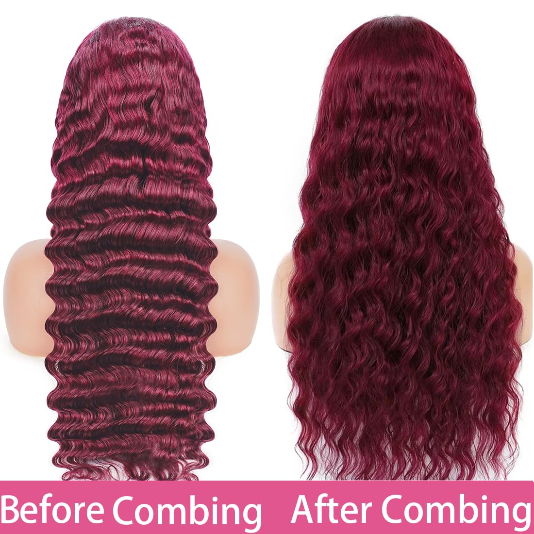 OLFORY Burgundy Lace Front Wigs Human Hair Wigs for Black Women 13x4 HD Transparent Lace Frontal Wigs Pre Plucked 200% Density 99j Loose Deep Wave Wigs Red Wine Brazilian Virgin Glueless Wig 24 Inch