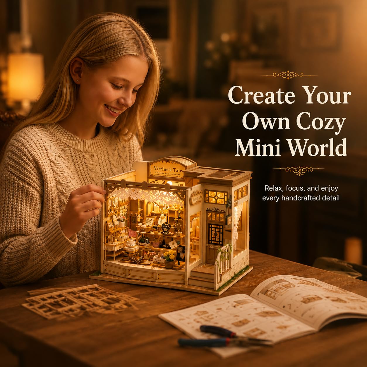 Book Nook DIY Miniature House Kit, Wooden Rolife Miniature Kit with 428 PCS Detailed Jewelry Shop Design for Adults, Book Nook Decorative Model for Shelf Display and Relaxing Craft Time