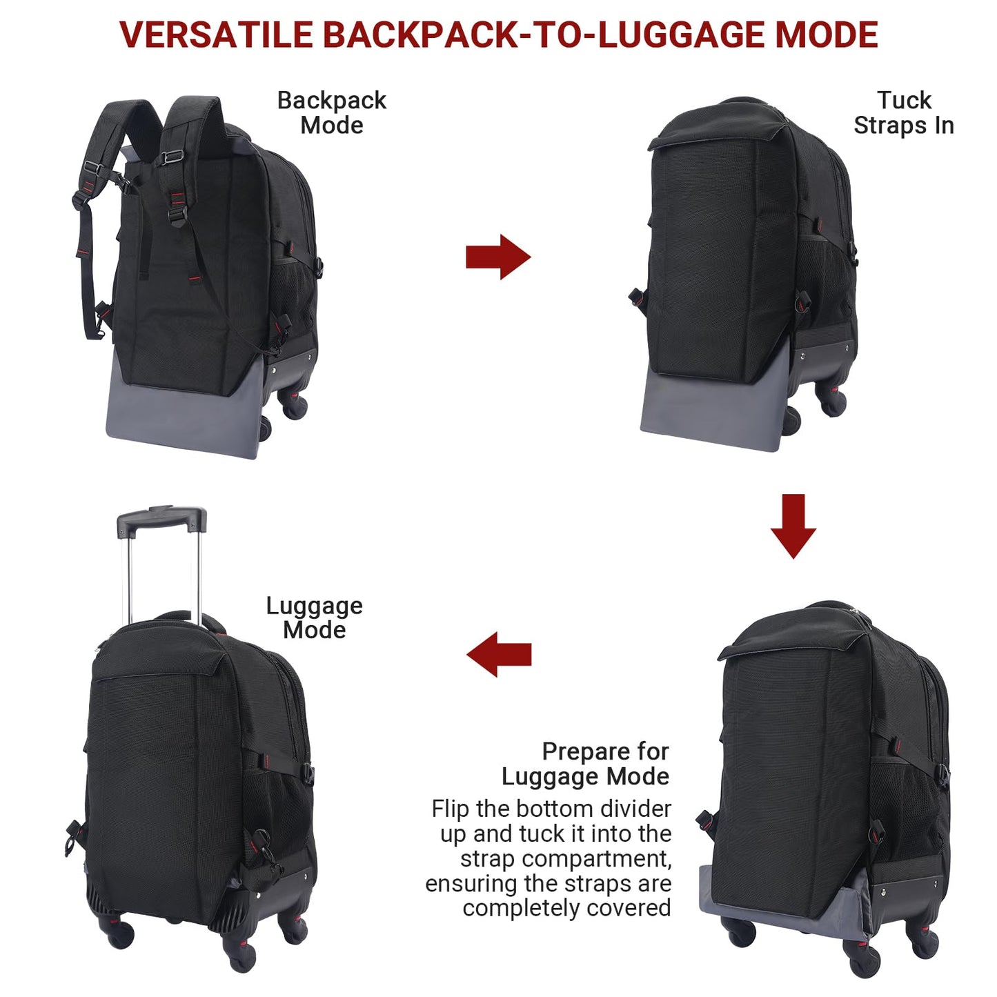 StarCloud 4-Wheel Rolling Backpack 45L (22x14x9 in): 17.3-Inch Roller Travel Laptop Backpack for Business, Water-Resistant Carry-On Luggage, Airline Approved Suitcase for Travel and Commuting
