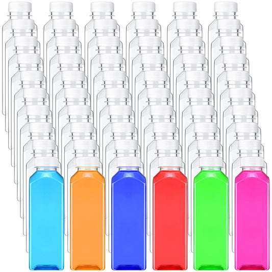 200 Pcs Plastic Juice Bottles with Caps Square Empty Clear Water Bottles Bulk Drinking Beverage Containers Reusable Empty Juicing Refillable PET Flasks with Lids for Drinks Smoothie(16oz,White)