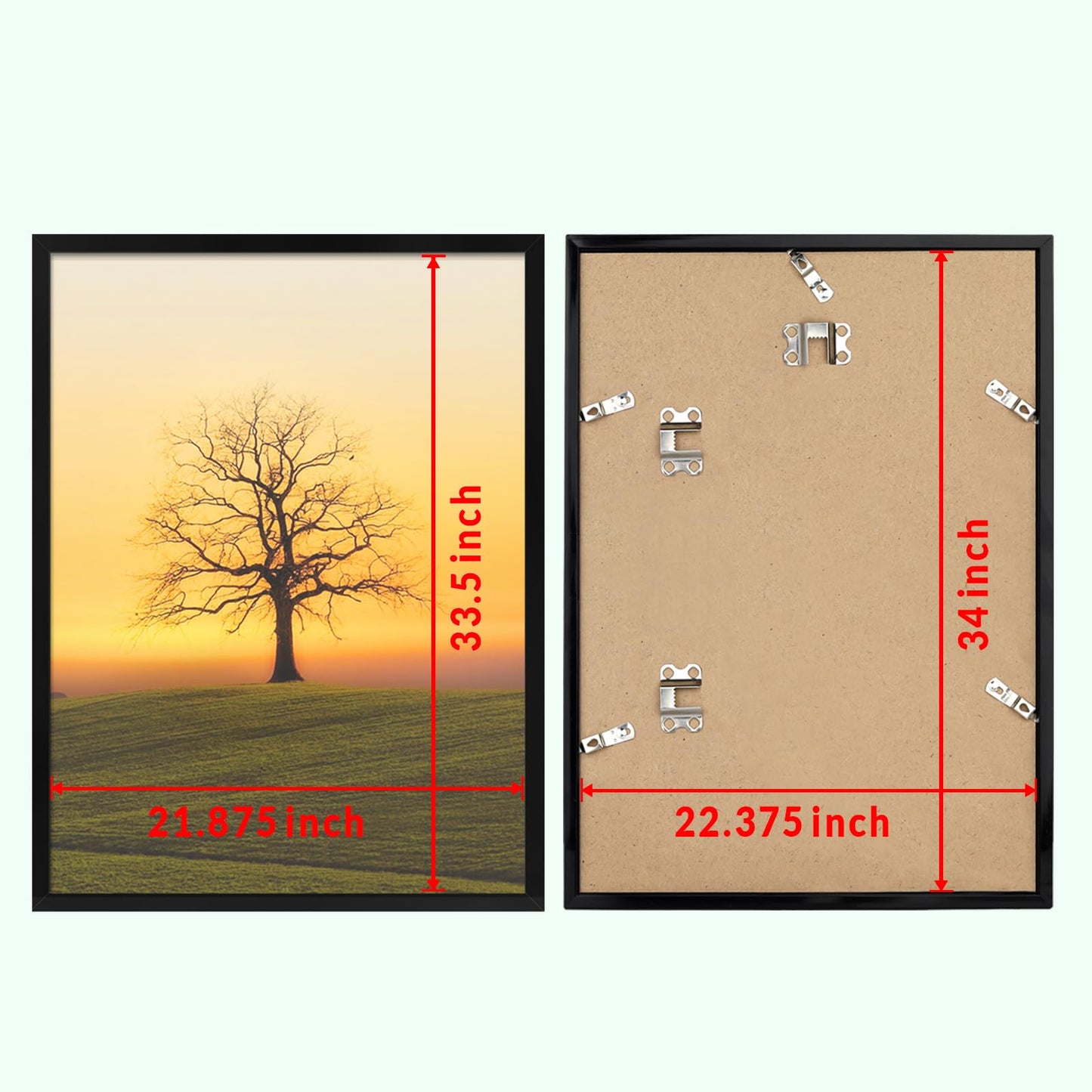 Veleclo 22.375x34 Picture Frame for Wall Display, 22.375x34 Black Picture Frame with Shatter Resistant Plexiglass, Stable and Sturdy 22.375 x 34 Poster Frame for Wall Display, Gift Collection, 1 Pack