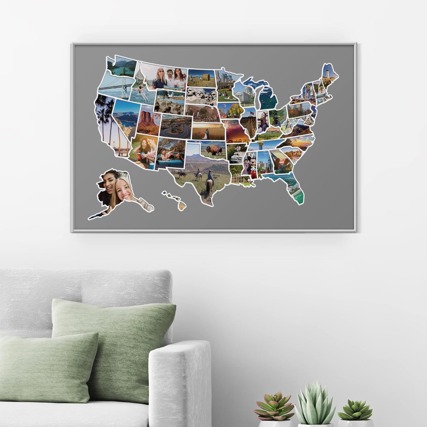 USA Photo Map - 50 States Travel Map - 24 x 36 in - Includes Secure Photo Maker - Easy to Use, Built to Last and Uniquely Yours - Unframed - Gray