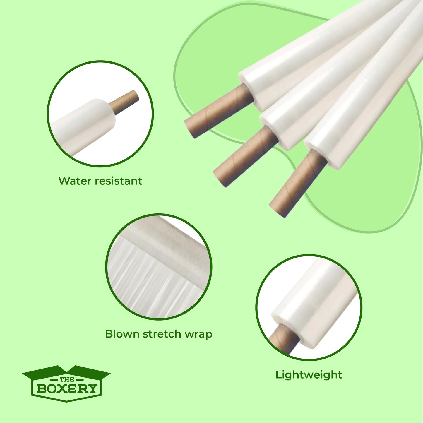 The Boxery 20" x 1000' -4 Rolls (4000ft Total) Cast Stretch Wrap with Handles – 80 Gauge Clear Film – Extended Core Hand Wrap for Smooth, Quiet, Heavy-Duty Wrapping