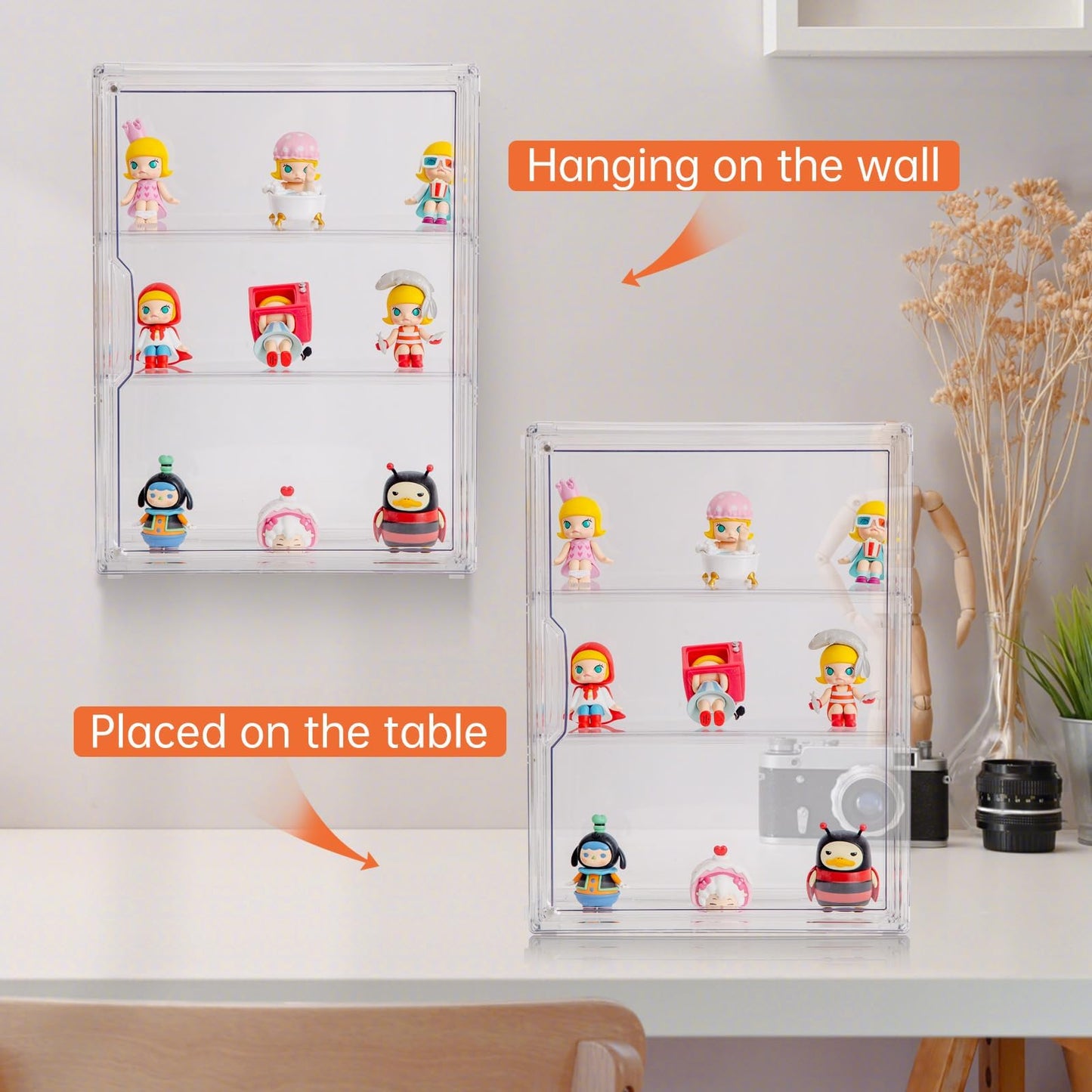 BOHOIDEE 2Pack 3 Tiers Clear Display Case for Figures, Acrylic Storage Organizers Box with Magnetic Door, Wall-Mounted Dustproof Showcase for Collectibles Action Figure